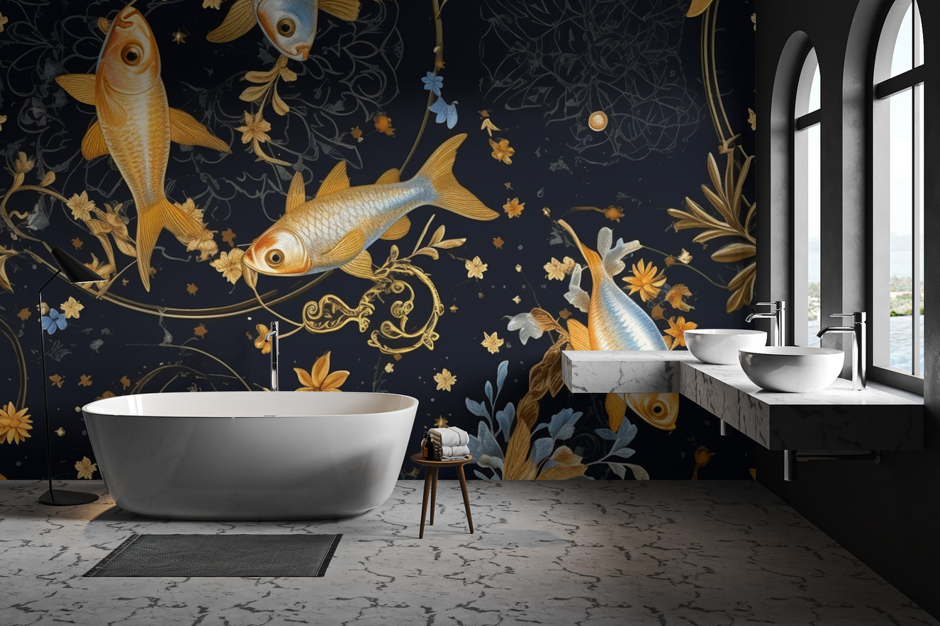 Luxury Goldfish Pattern Wallpaper