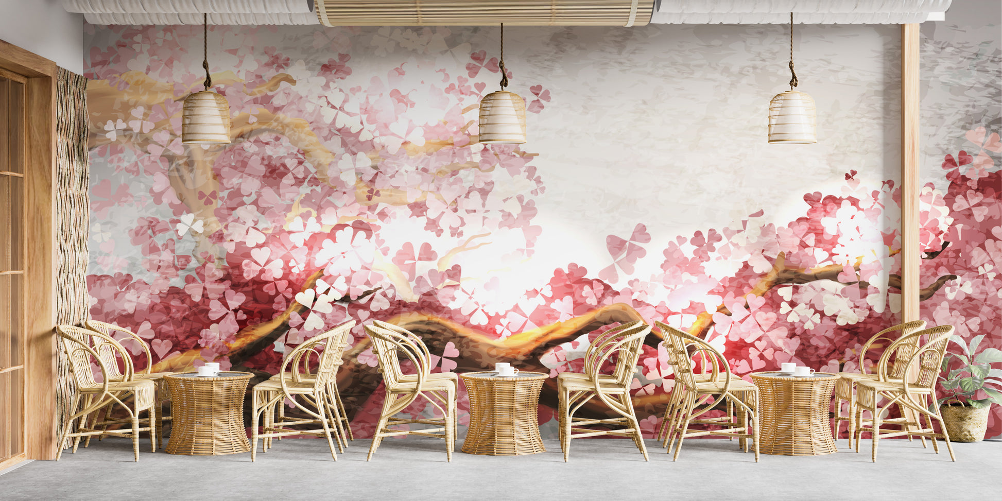 Peaceful Sakura branch mural aesthetics
