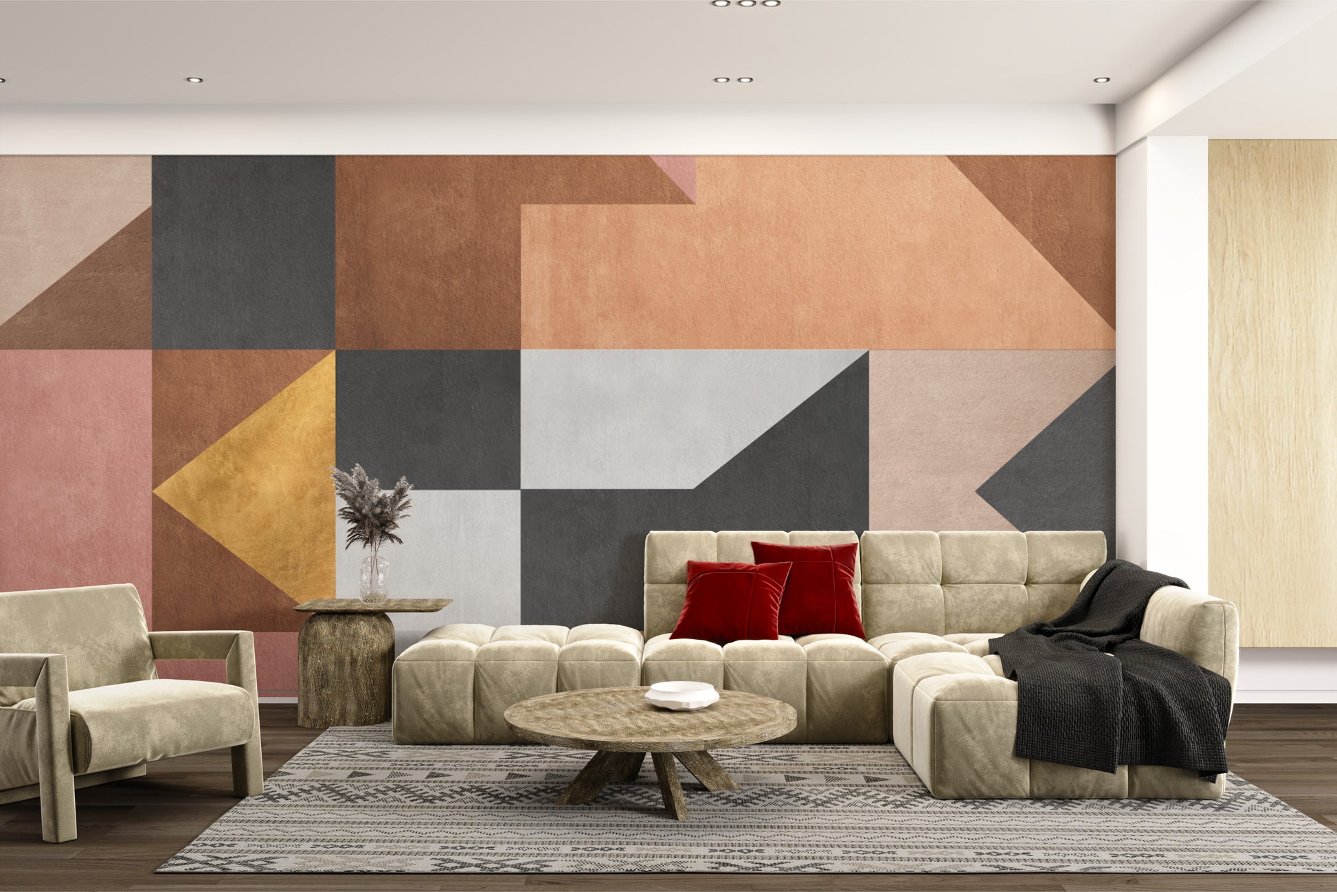 Artistic mural with bold and dynamic geometric shapes