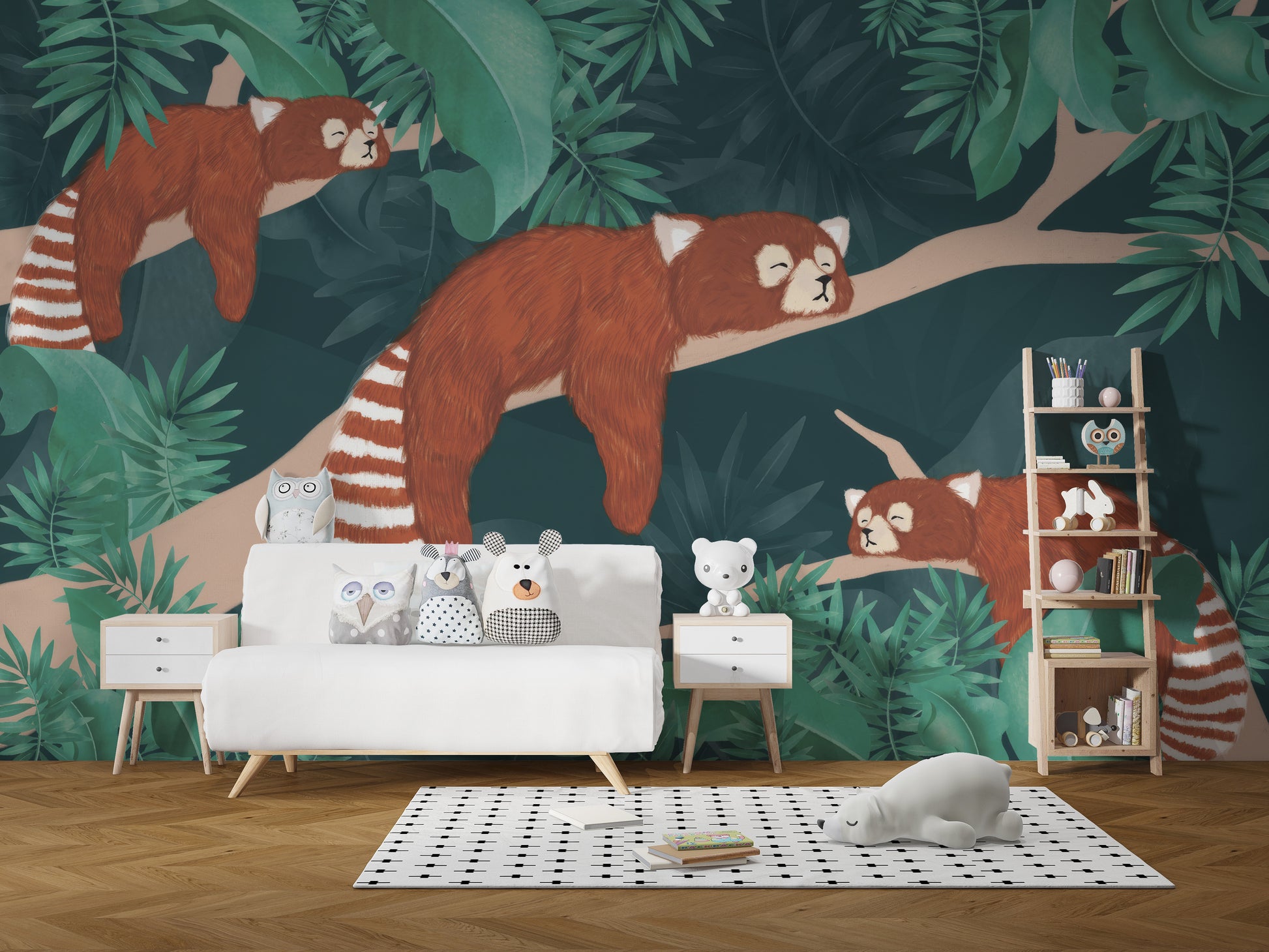 Sleeping Red Pandas Wall Mural for a cute, serene feel