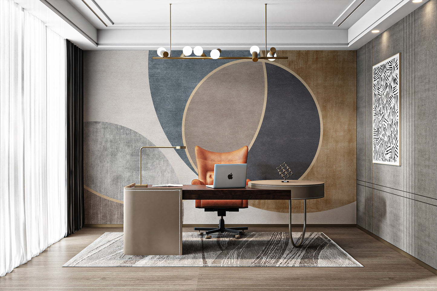 Contemporary overlapping shapes wallpaper in muted colors
