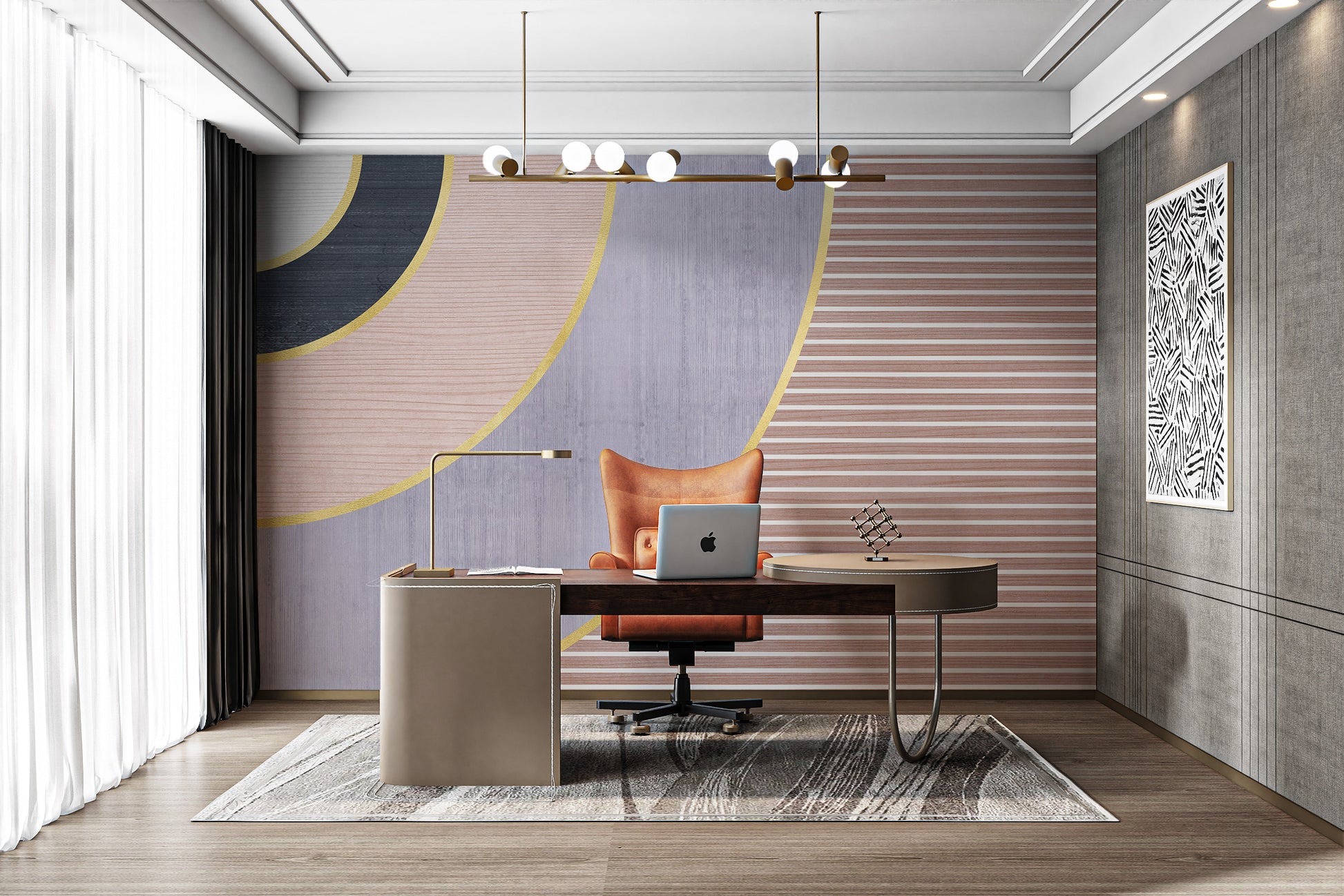 Luxury wallpaper with gold accents and stripes
