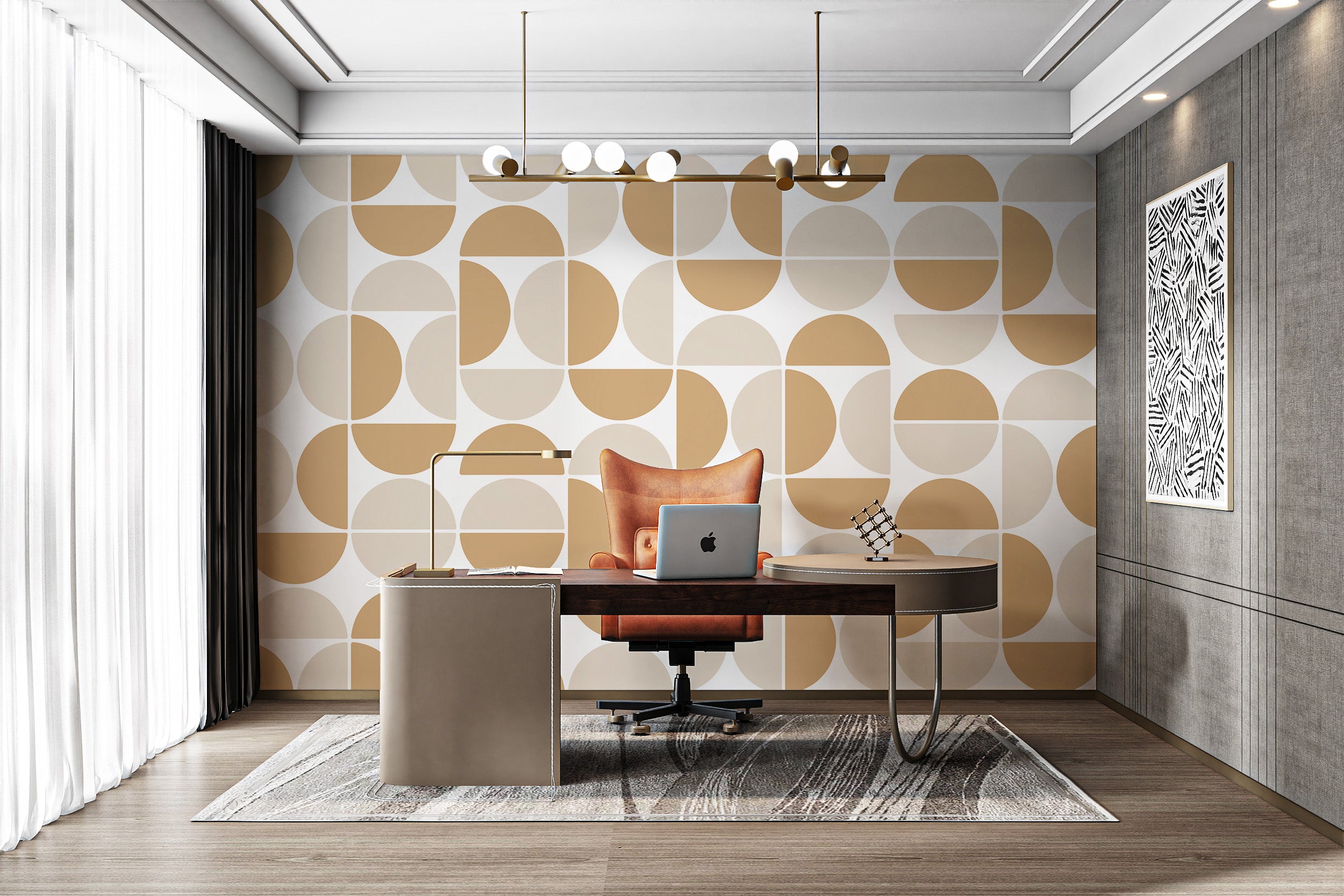 Elegant beige and off-white half-circle wallpaper
