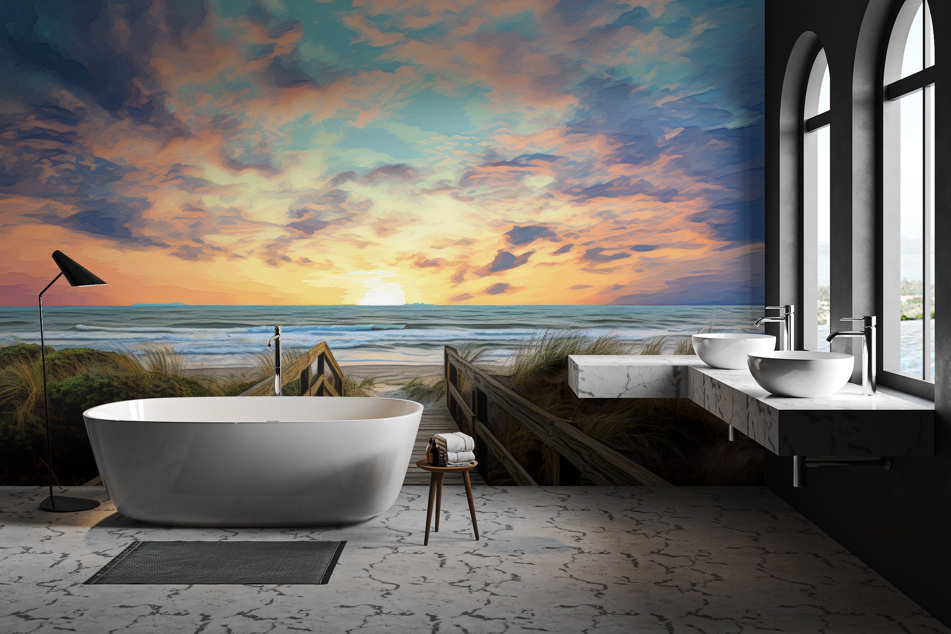 Sunset over the ocean wallpaper with a dreamy view