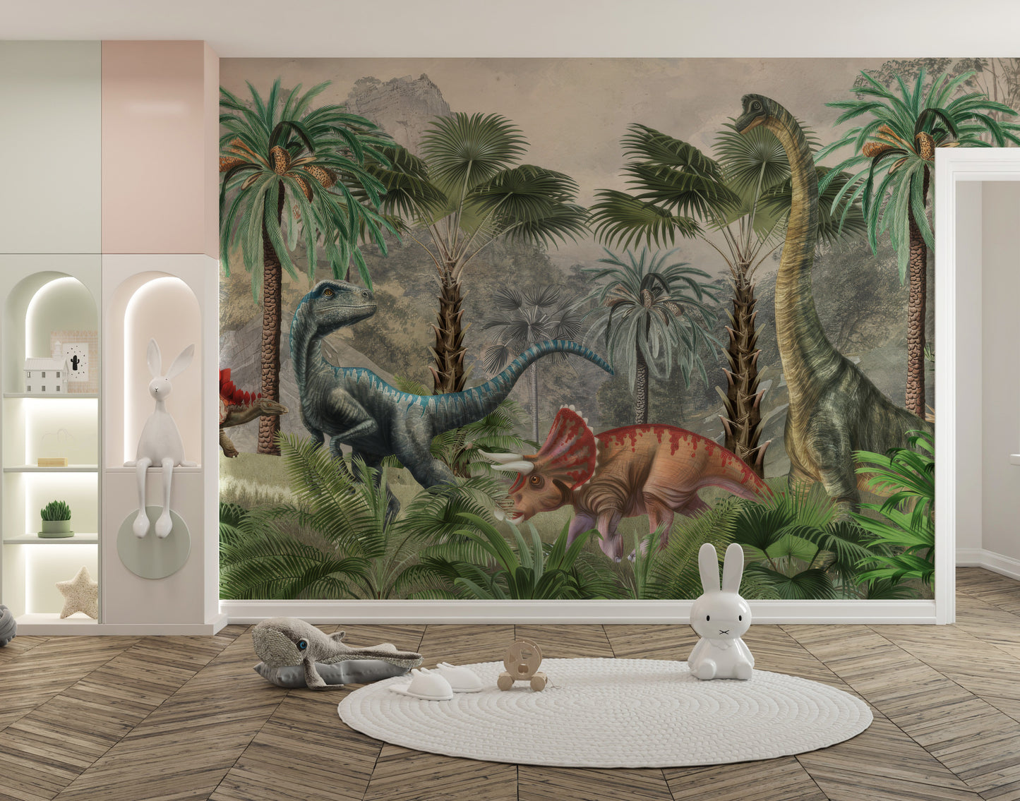 Peel and stick dinosaur mural for kids' rooms