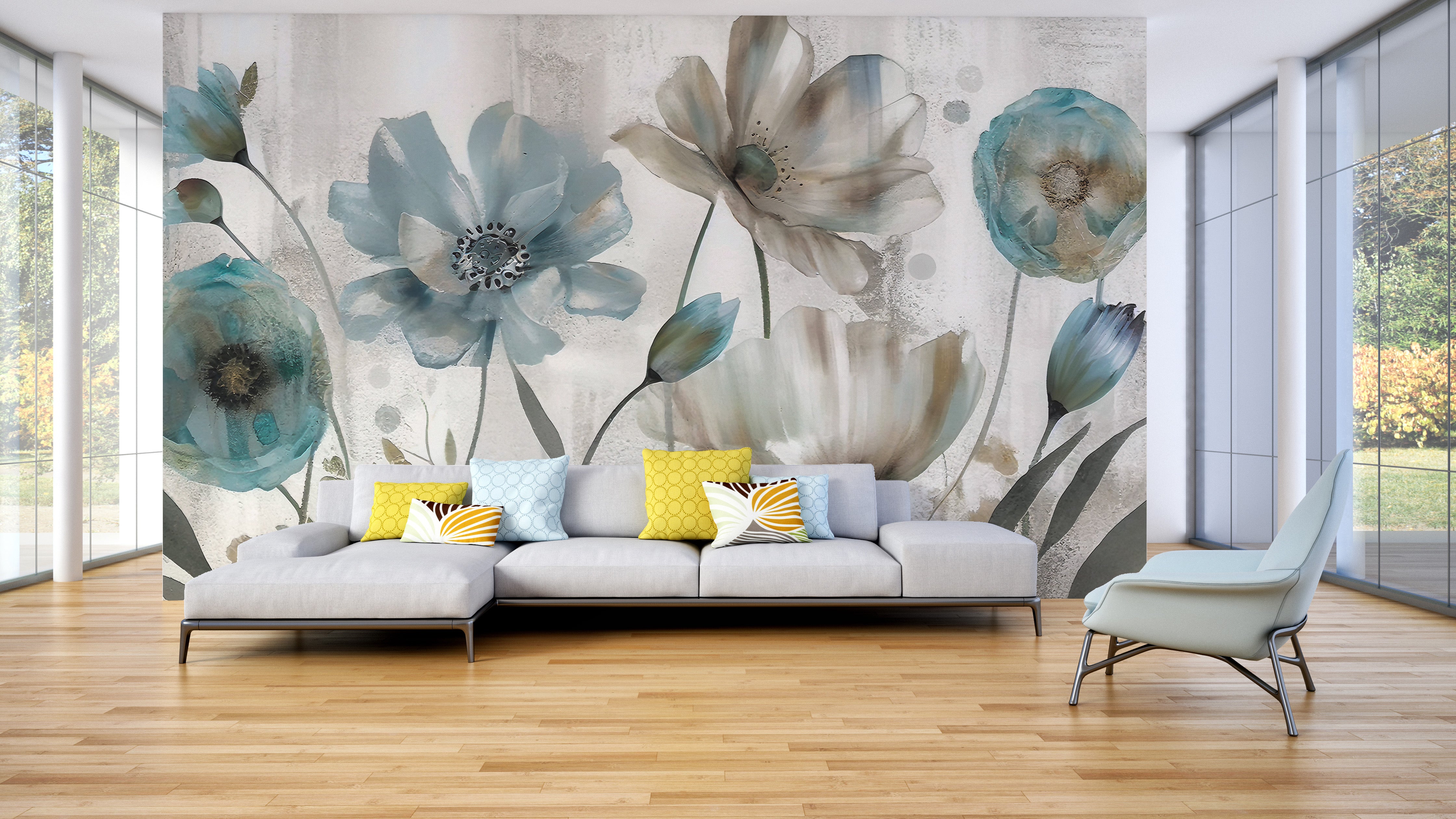 Soft pastel floral wall art with a hand-painted style
