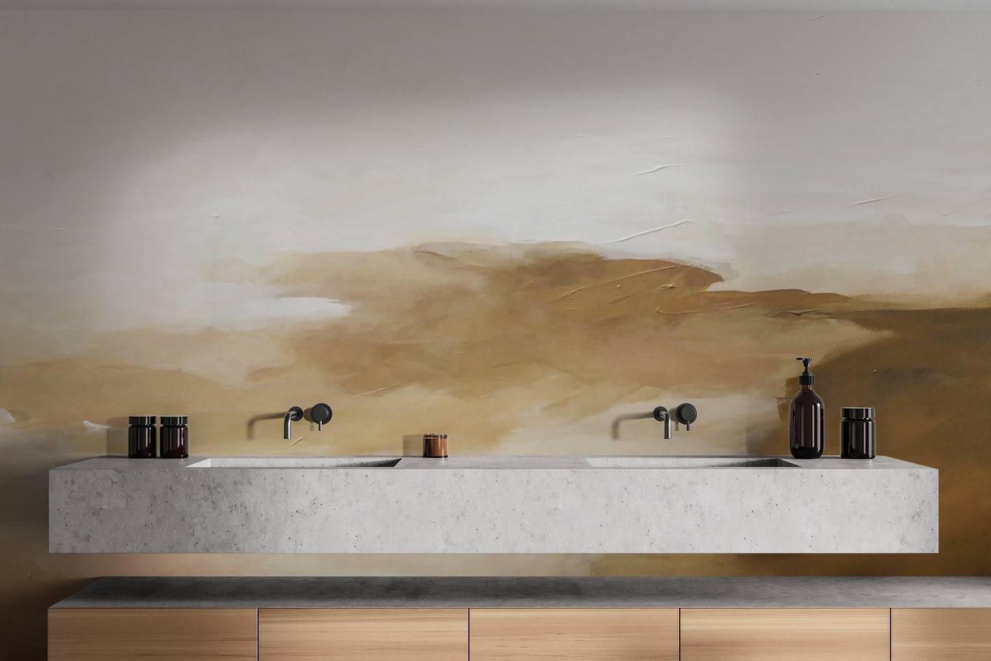 Stylish golden watercolor mural for timeless wall decor
