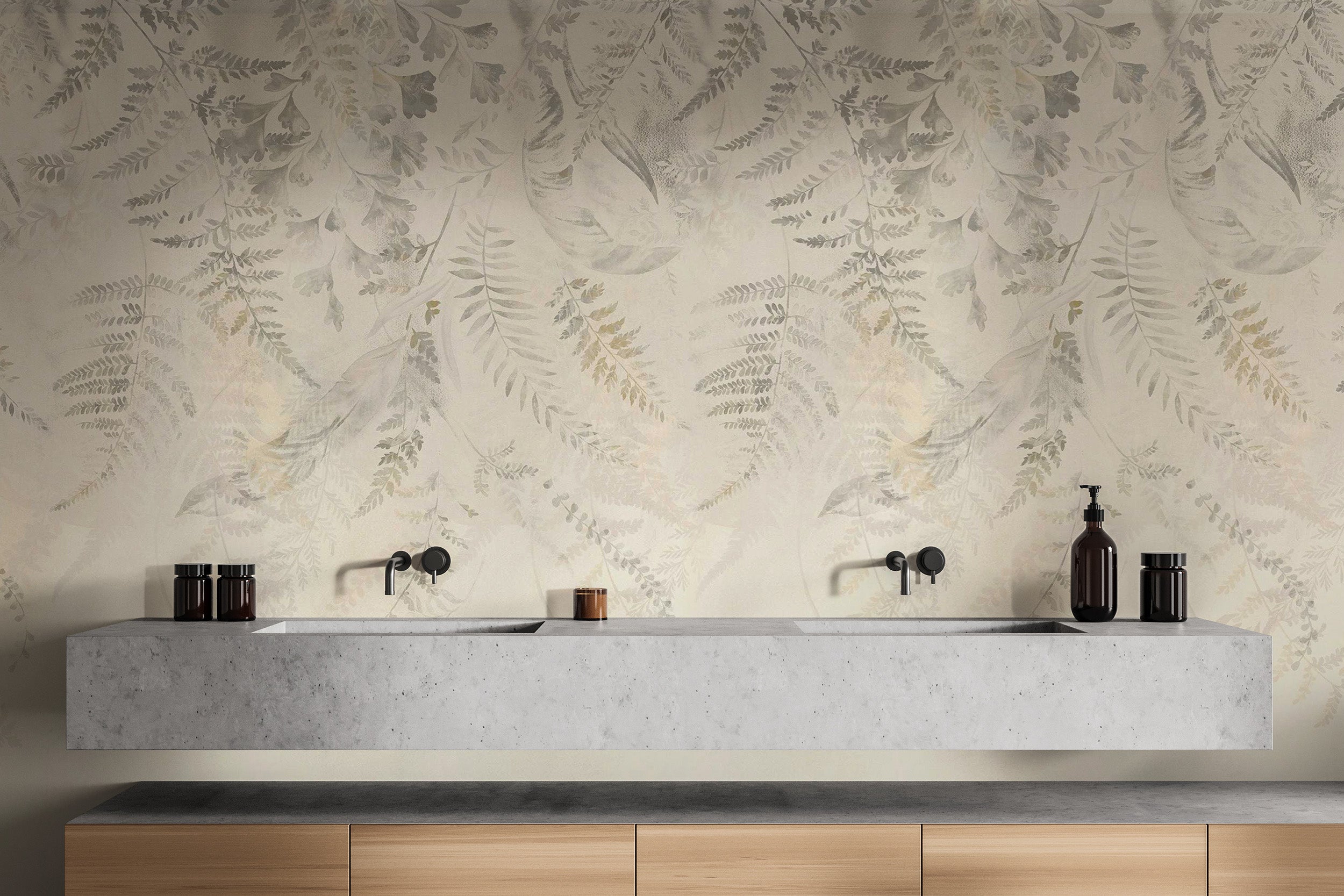 Beige tropical leaf wallpaper for nature-inspired rooms
