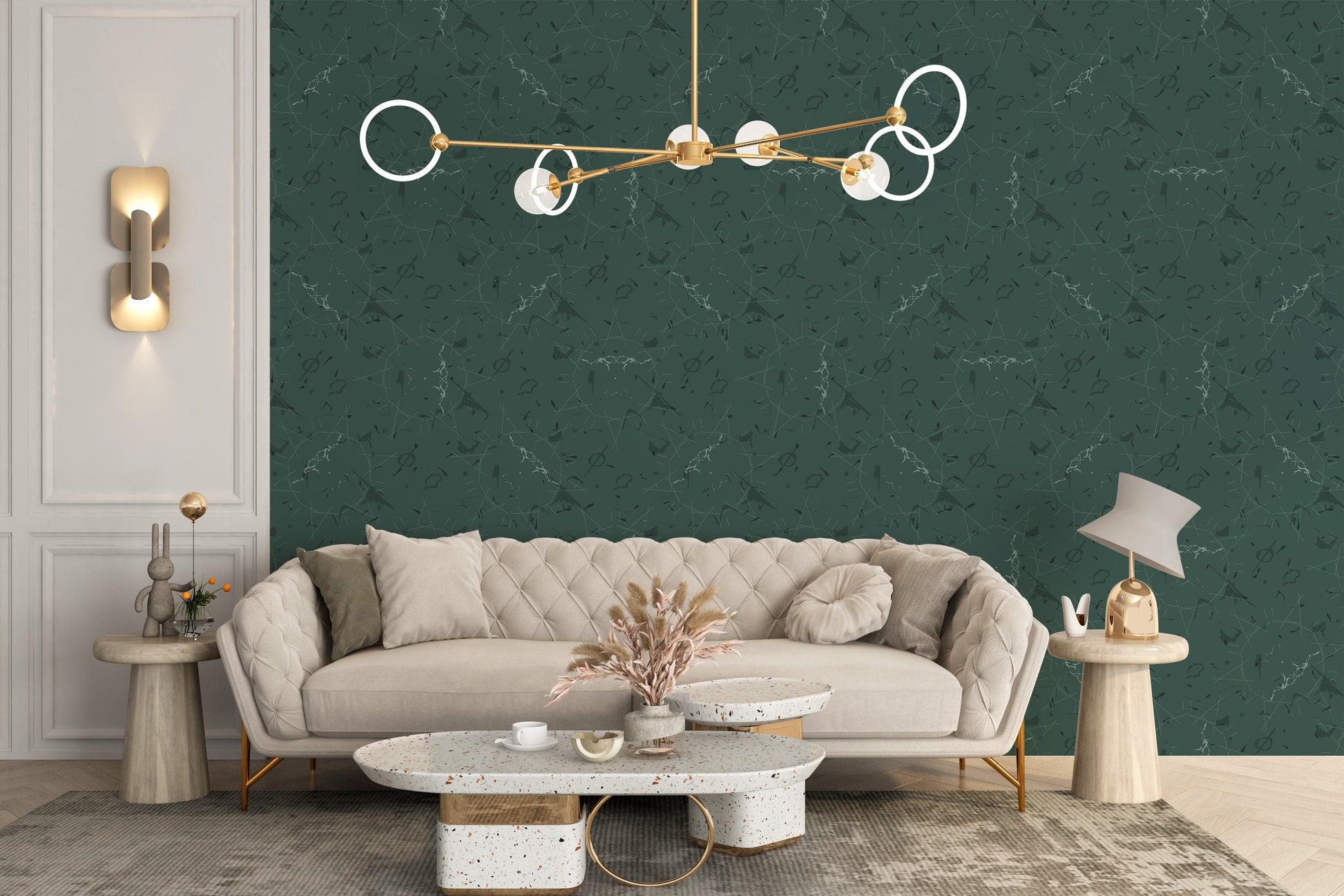 Artistic green repeat wall mural decor
