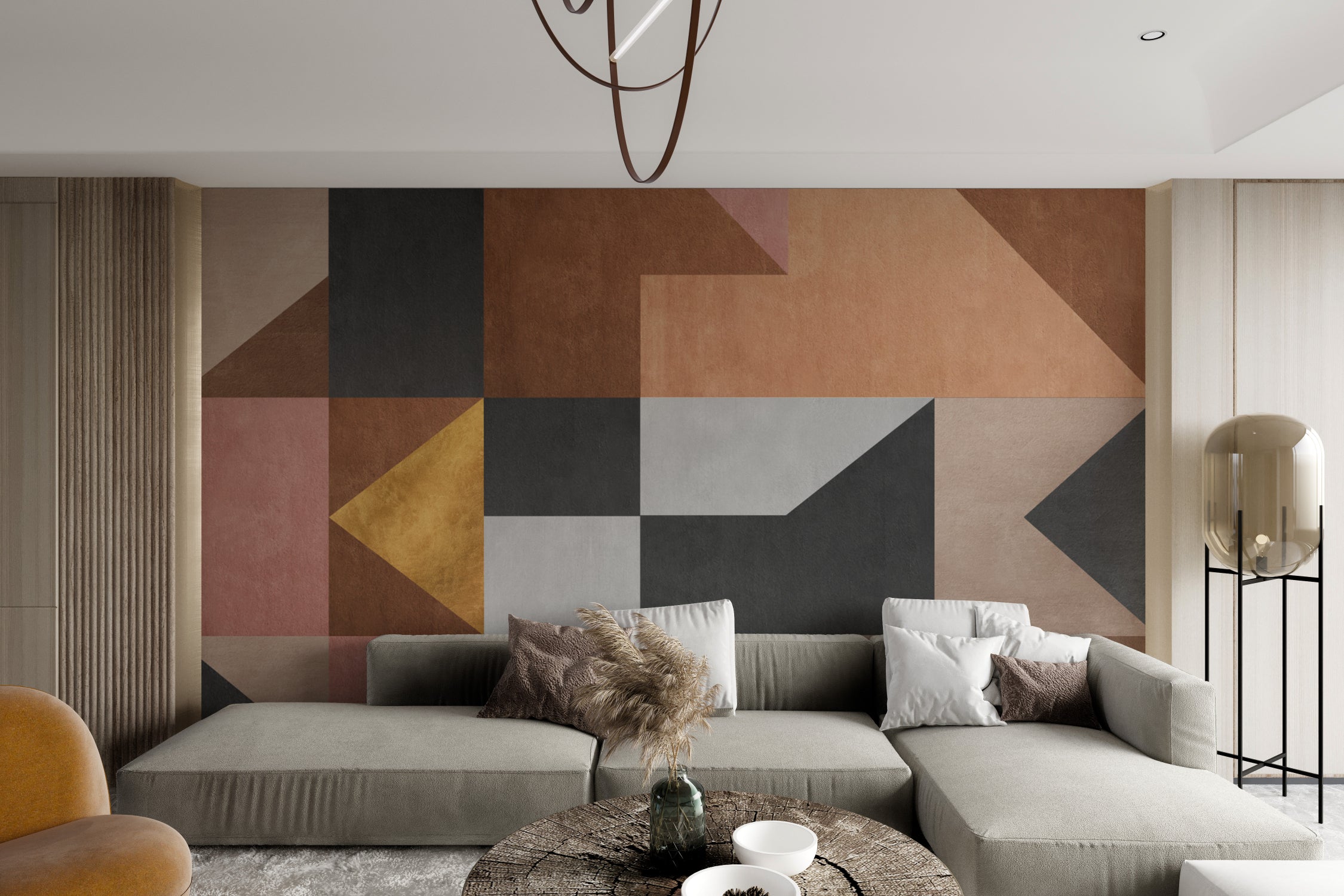 Modern wall mural featuring artistic geometric elements