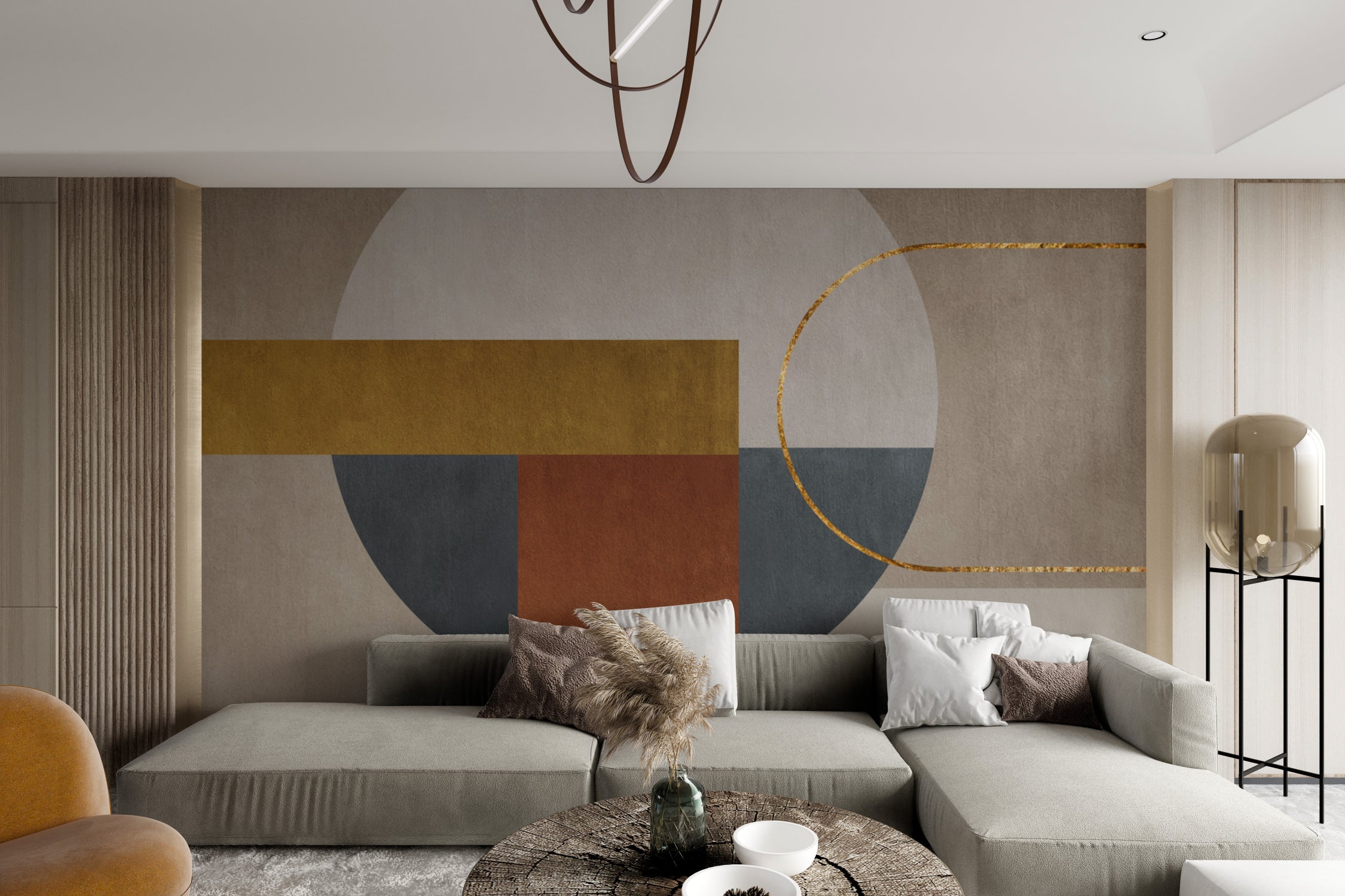 Sophisticated mural featuring elegant gold highlights