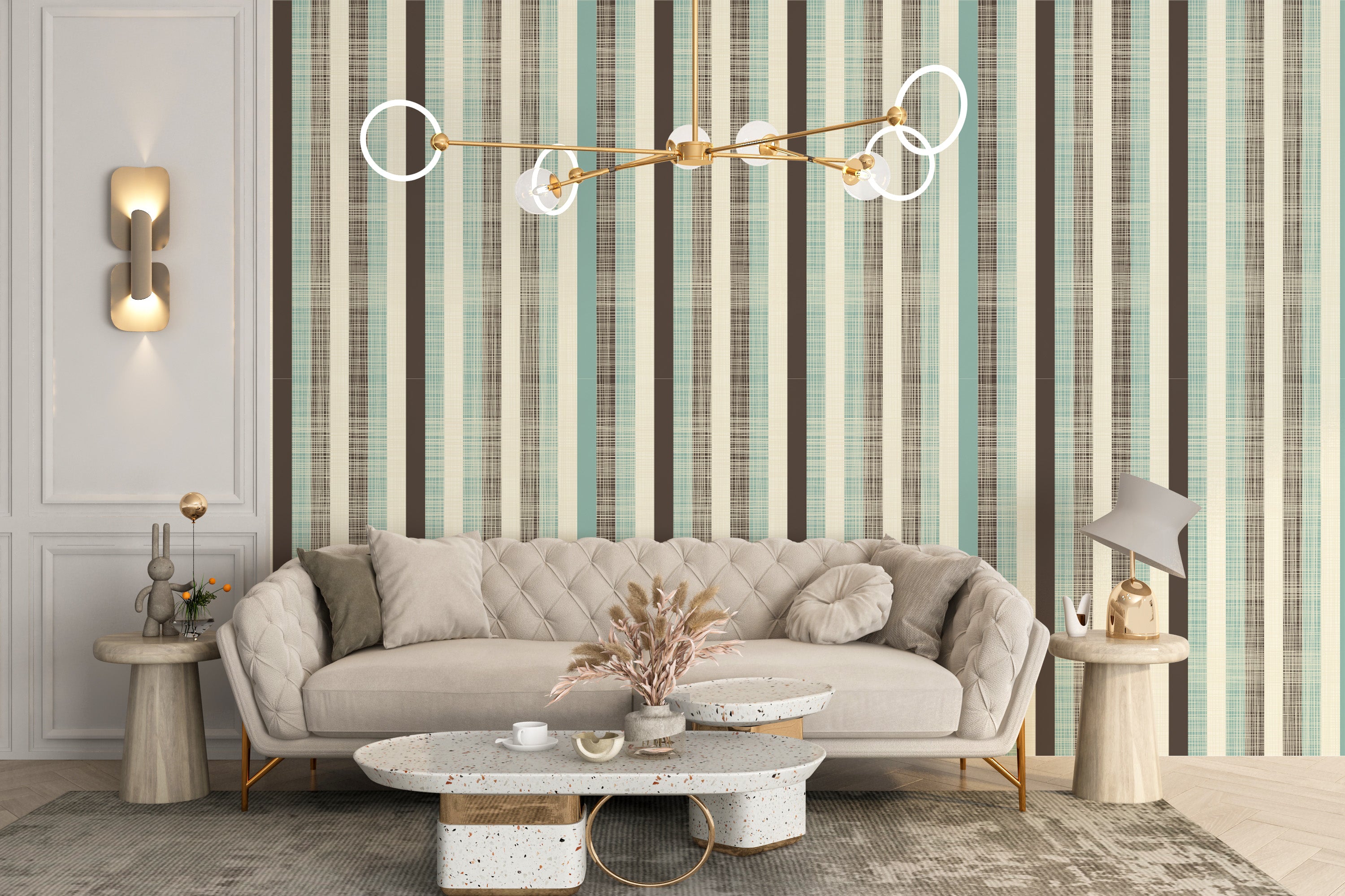 Classic pastel stripe art mural style
