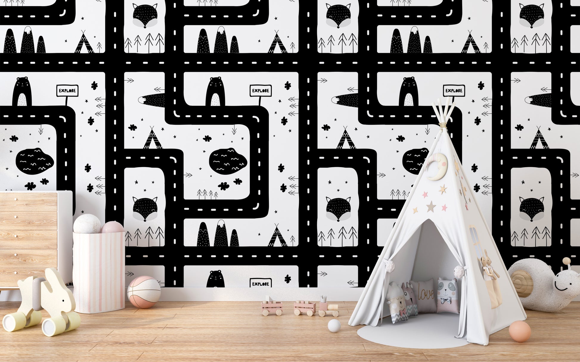 Kids' area cityscape wallpaper mural art
