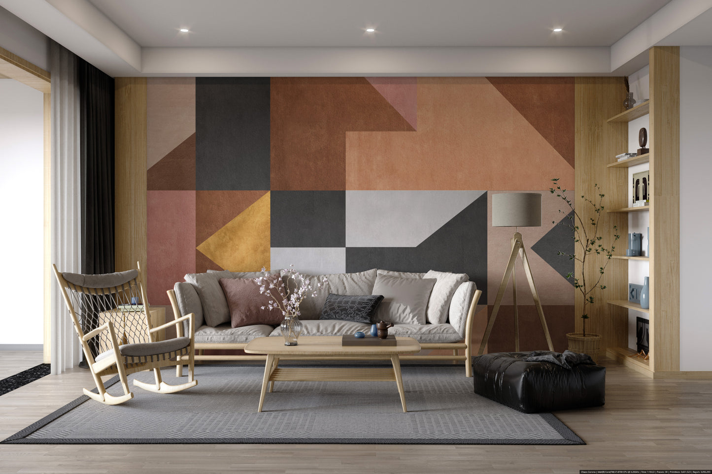 Artistic wall mural showcasing creative geometric designs