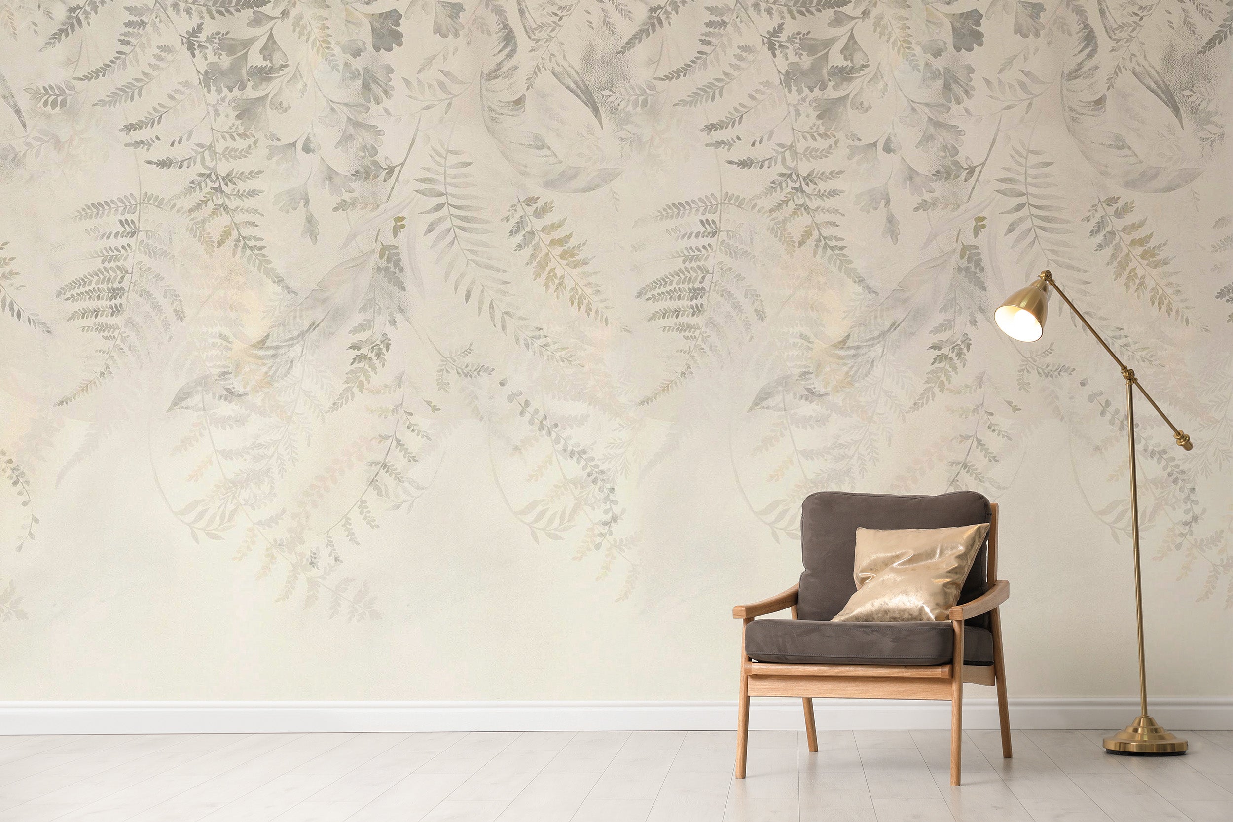 Decorative beige tropical leaf mural for chic rooms
