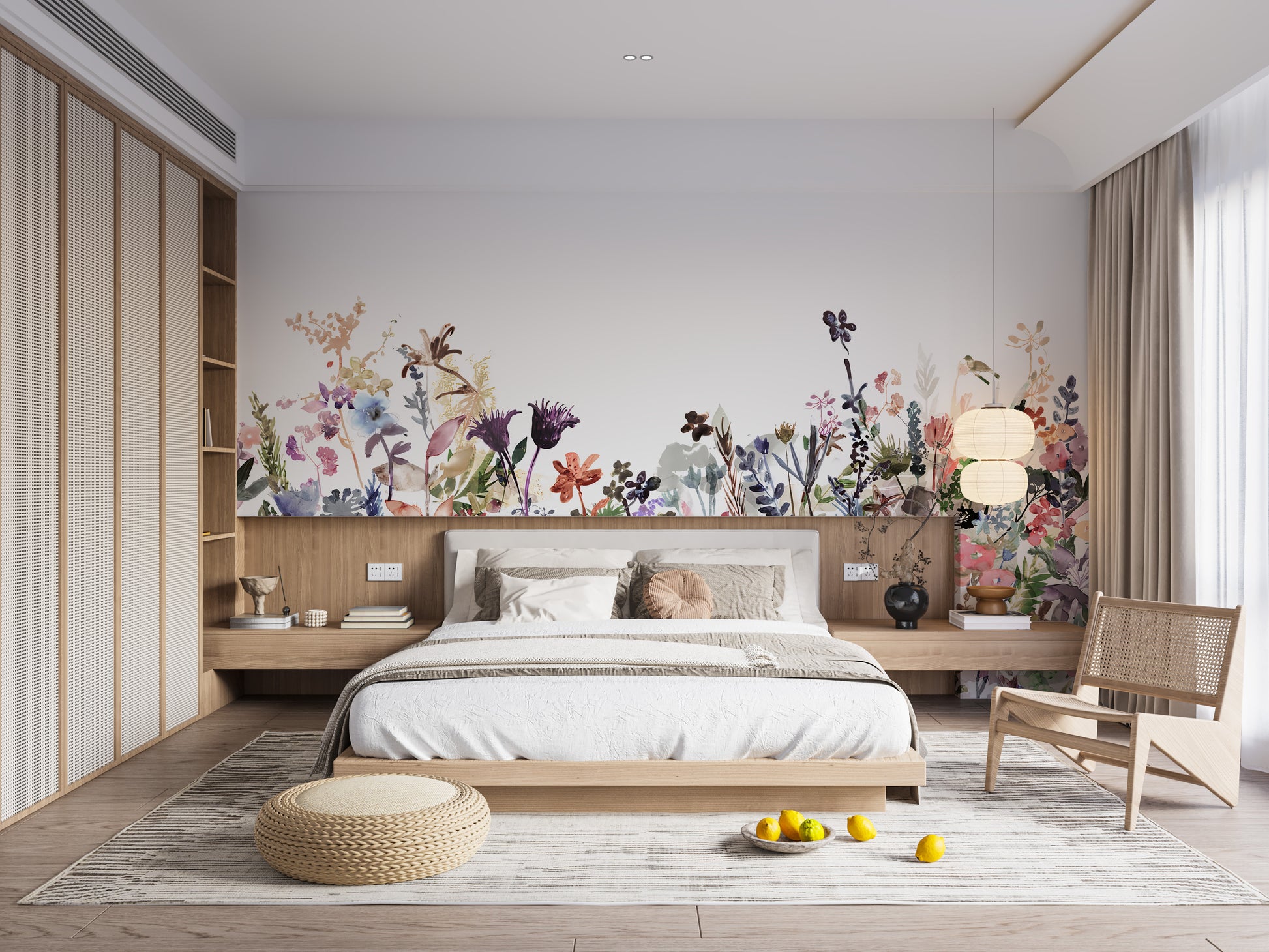 Delicate wildflower hues in an elegant wall mural.