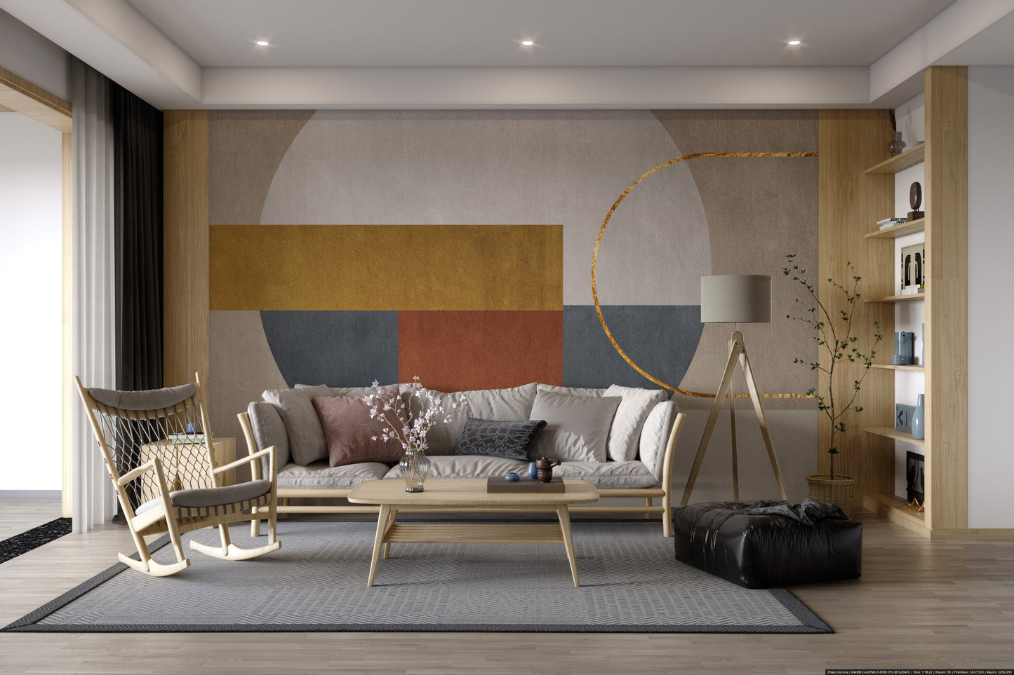 Gold-accented wall mural for sophisticated interiors