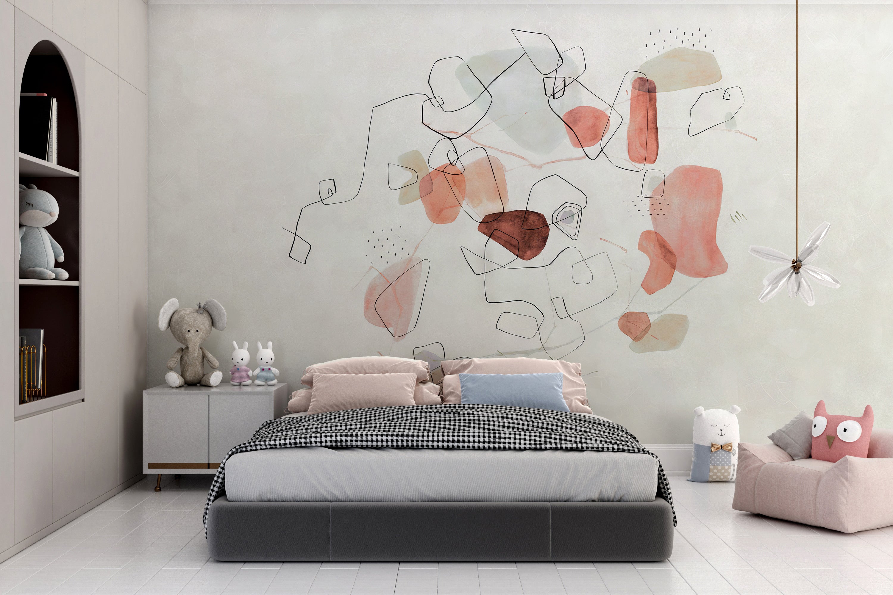 Peel and stick pink abstract mural for modern walls