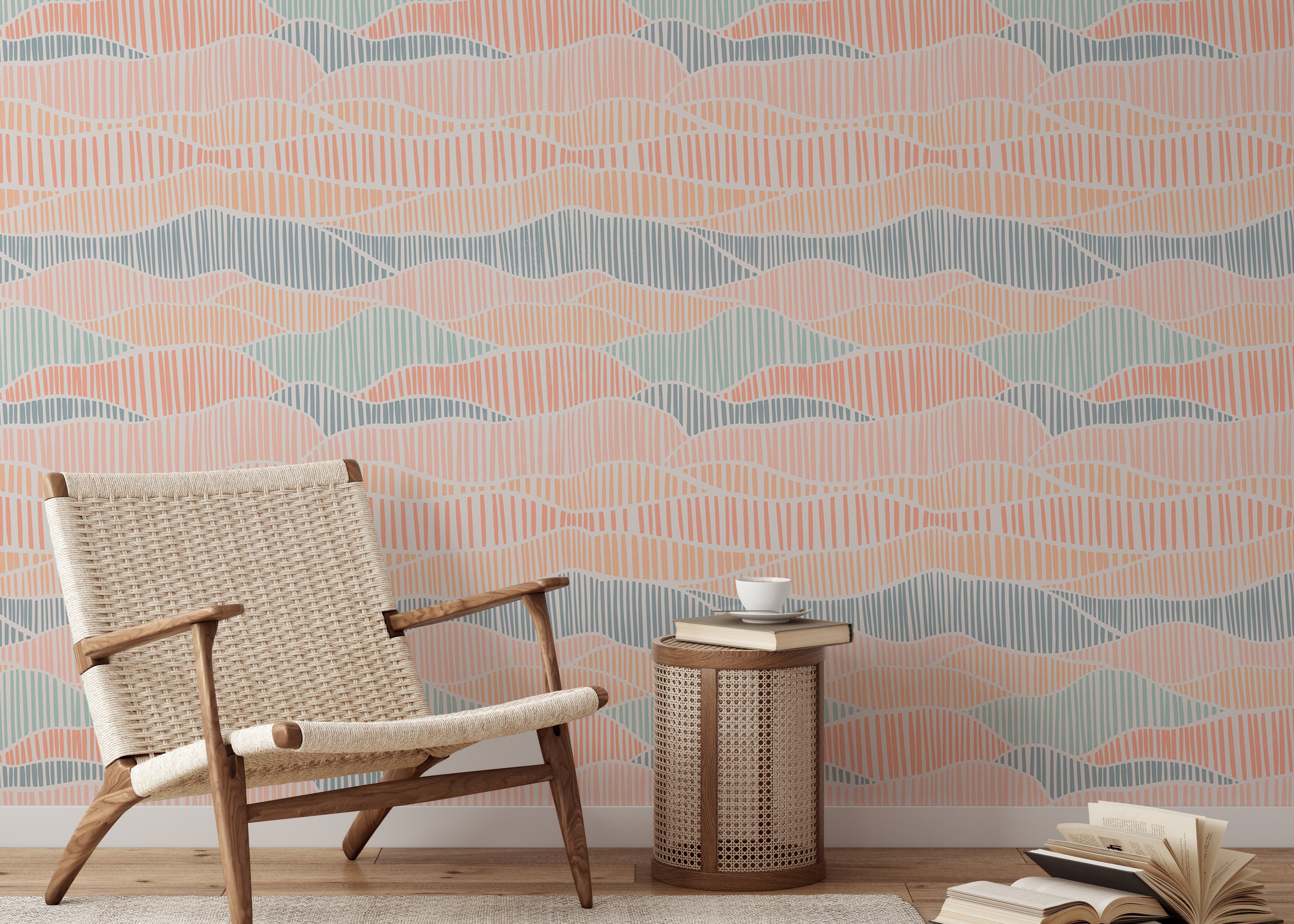 Stylish Boho pastel dashed wallpaper for nurseries.