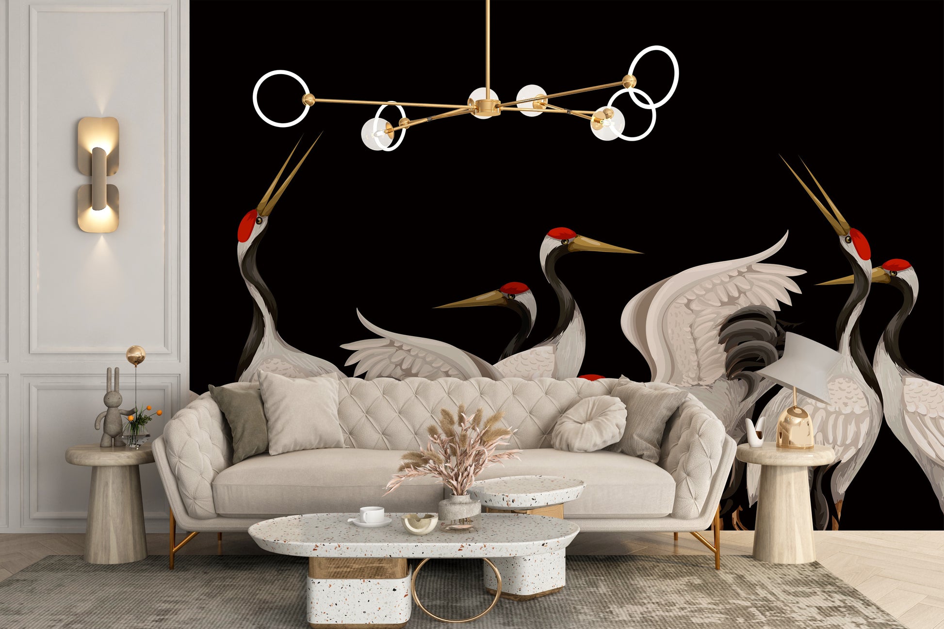 Stylish crane wallpaper mural decor
