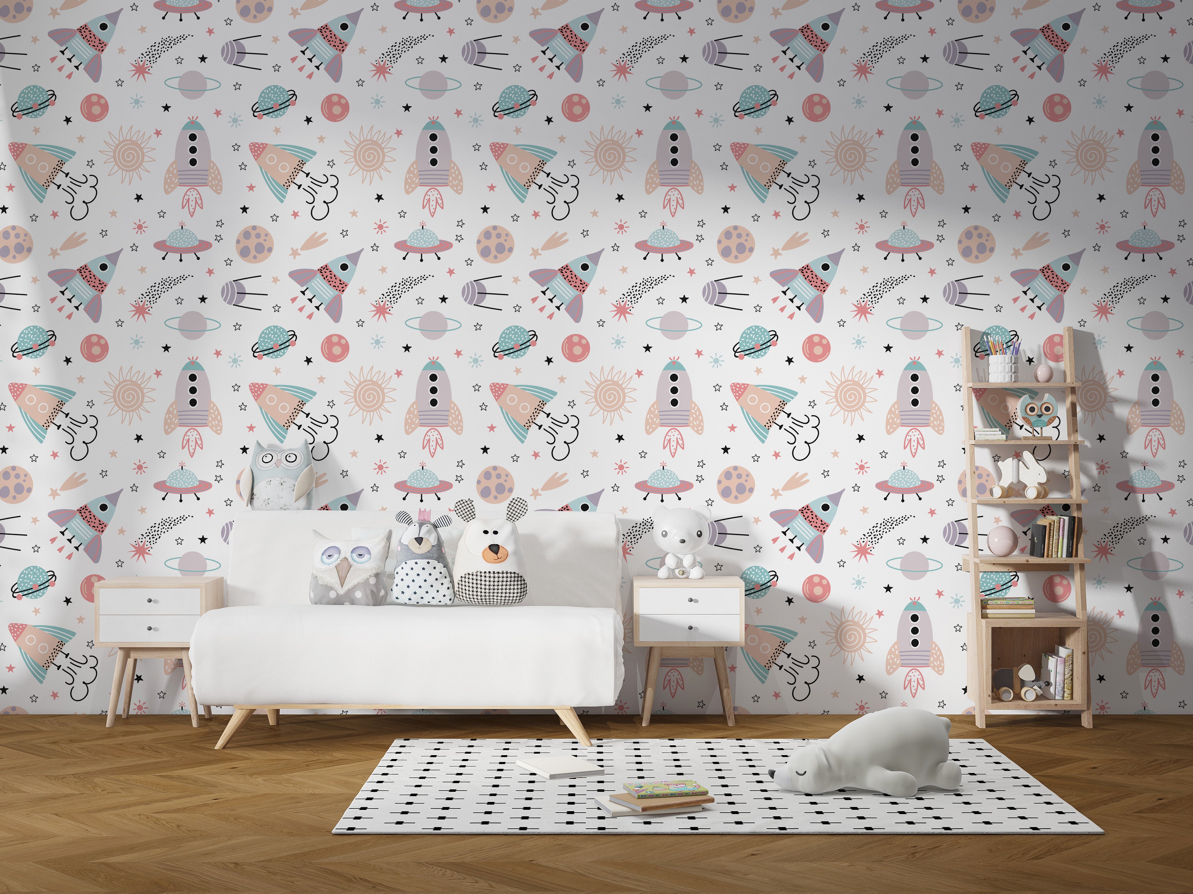 Space-themed wallpaper mural for kids
