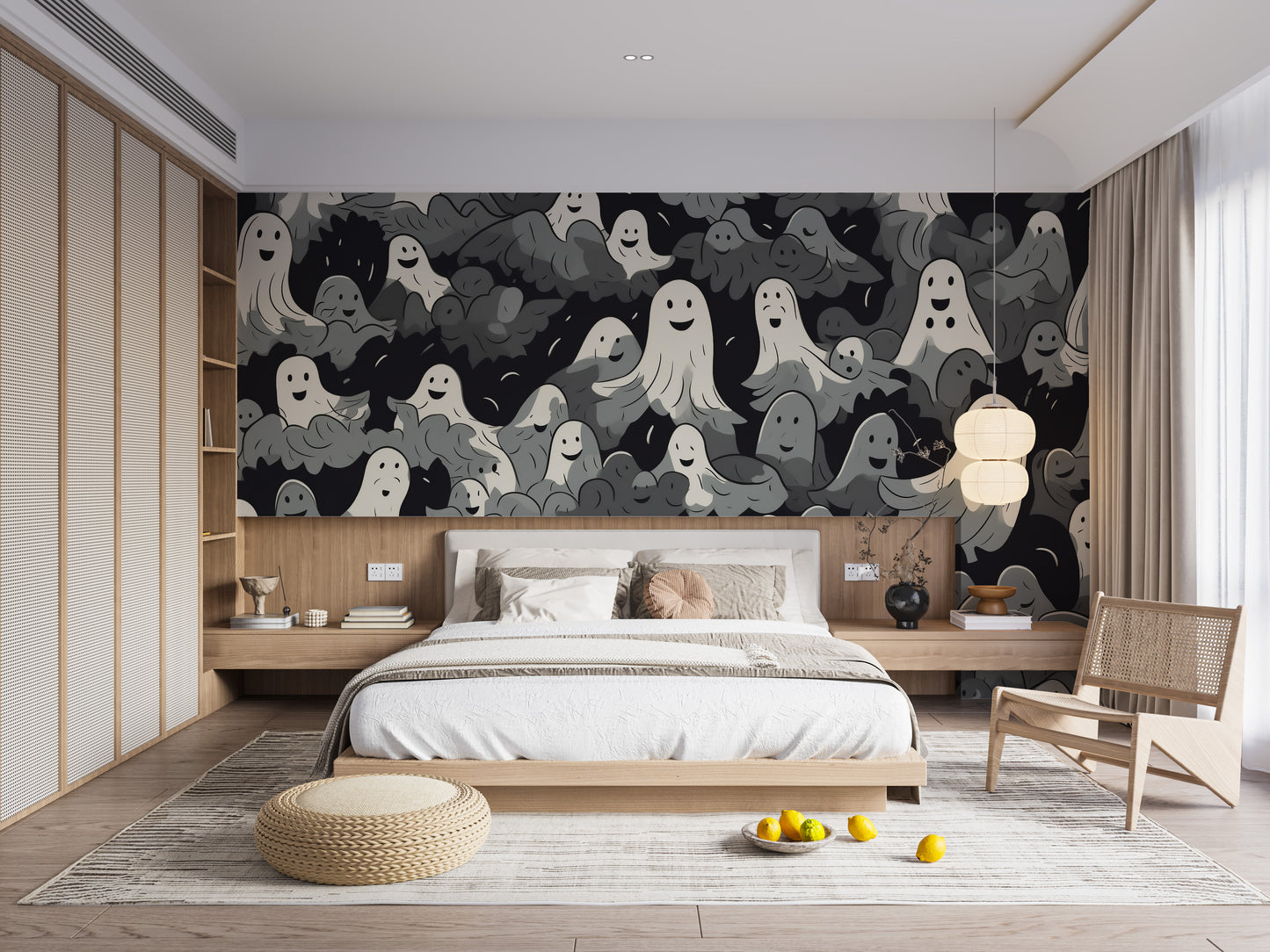 Black and White Ghosts Halloween Wallpaper