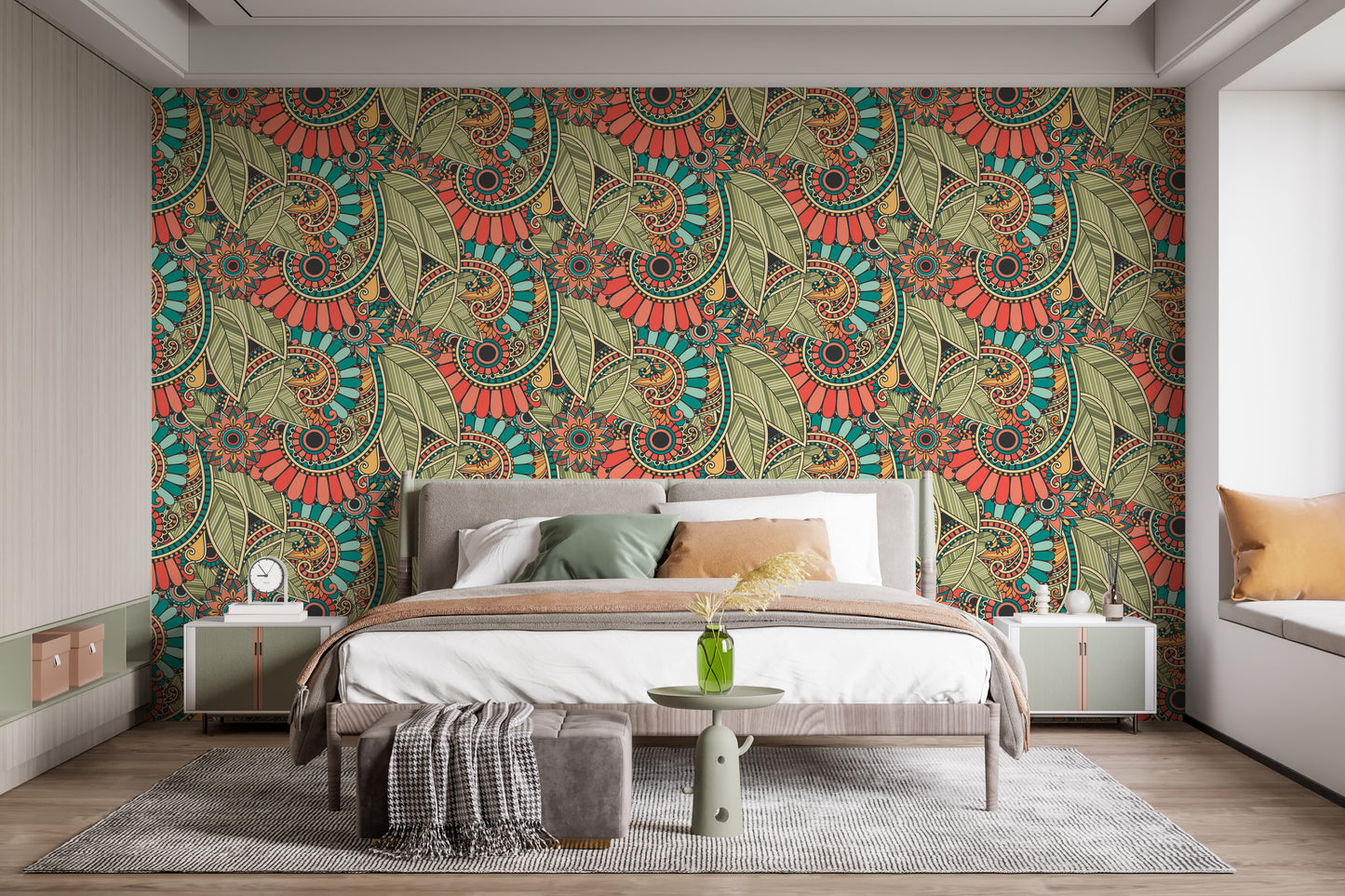 Relaxing wallpaper mural with doodles
