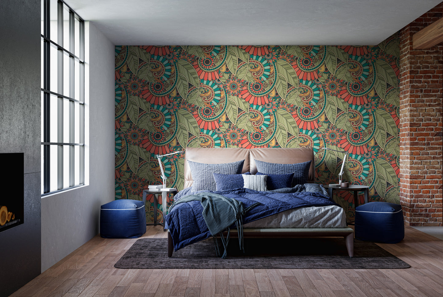 Tranquil-themed doodle wall mural art
