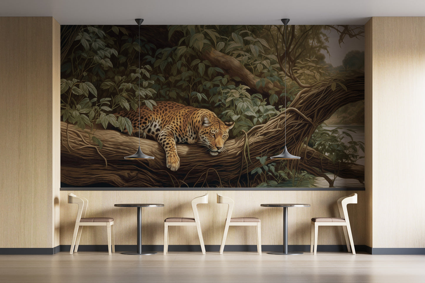 Elegant leopard jungle mural for nature-inspired spaces
