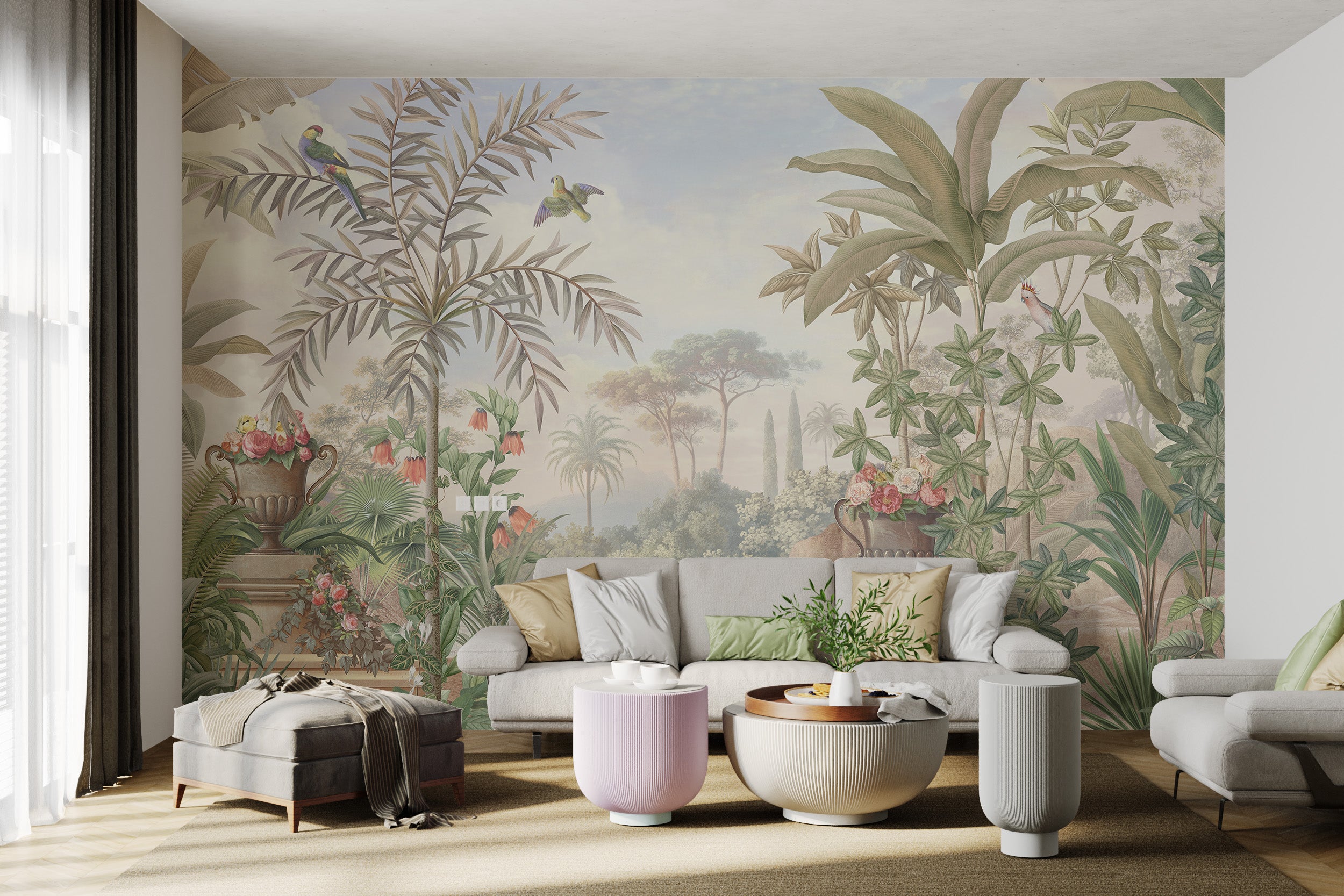 Vintage Tropical Paradise Botanical Mural