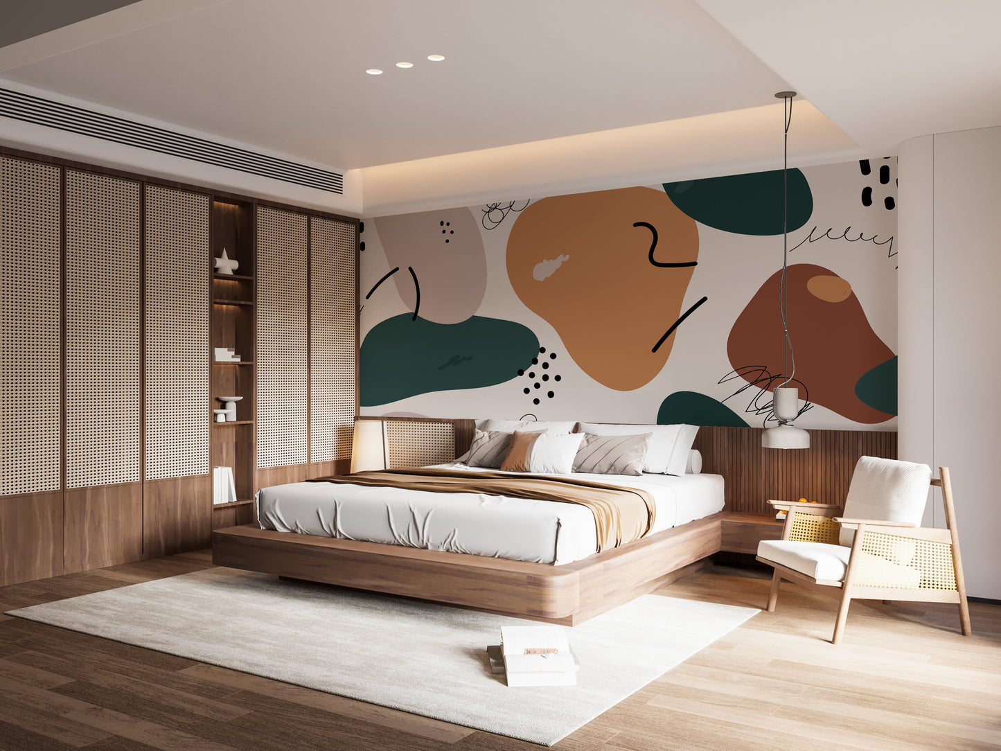 Cozy autumn-themed wallpaper mural look
