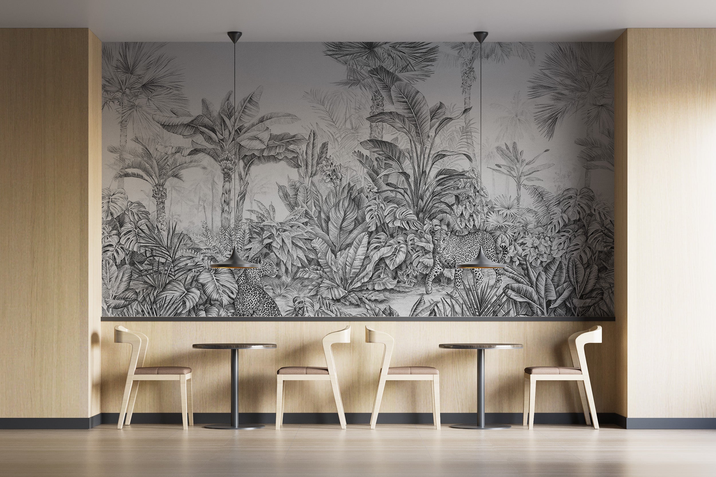 Grey tropical leopard mural for a bold room decor
