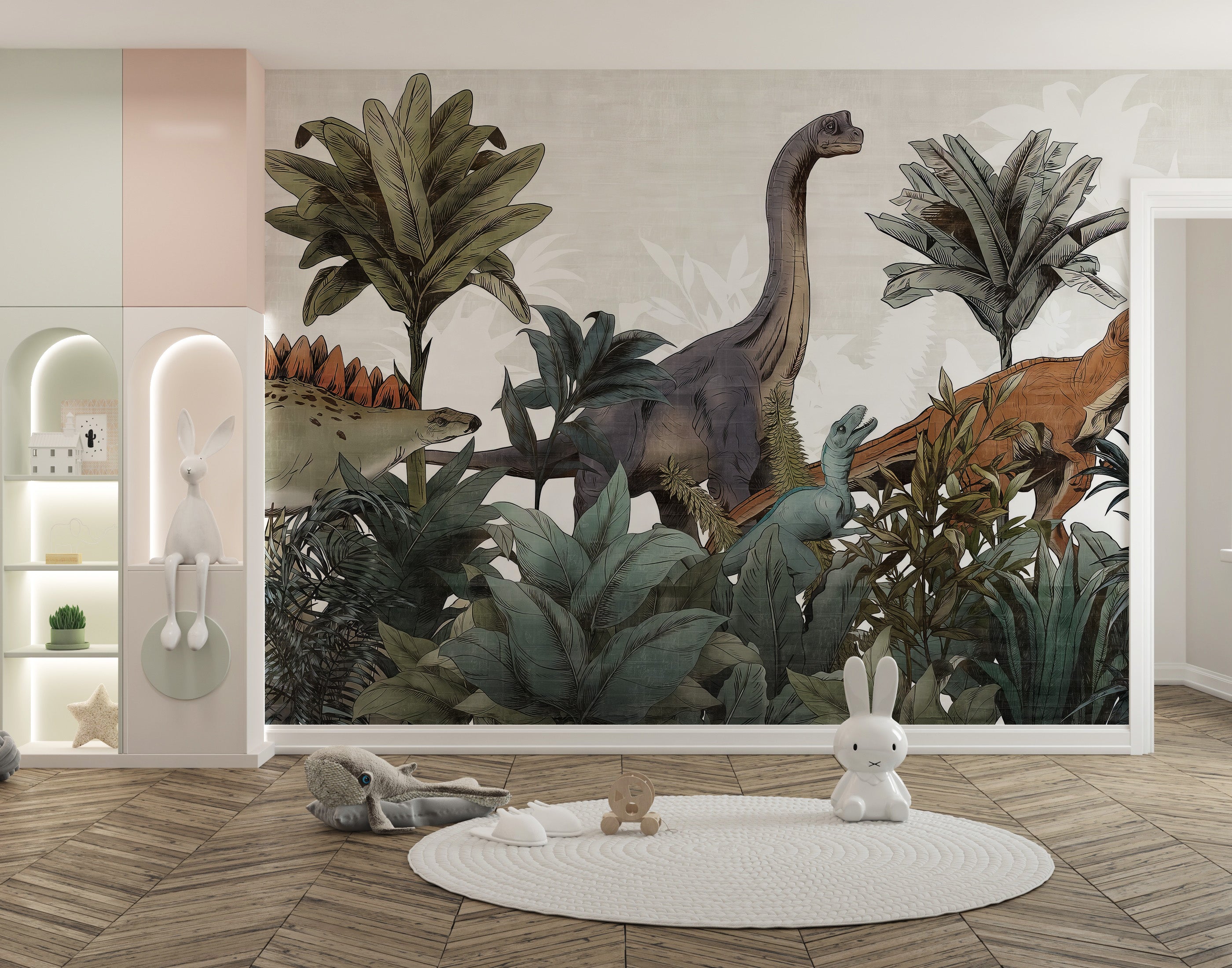 Removable Jurassic forest wallpaper for playful interiors