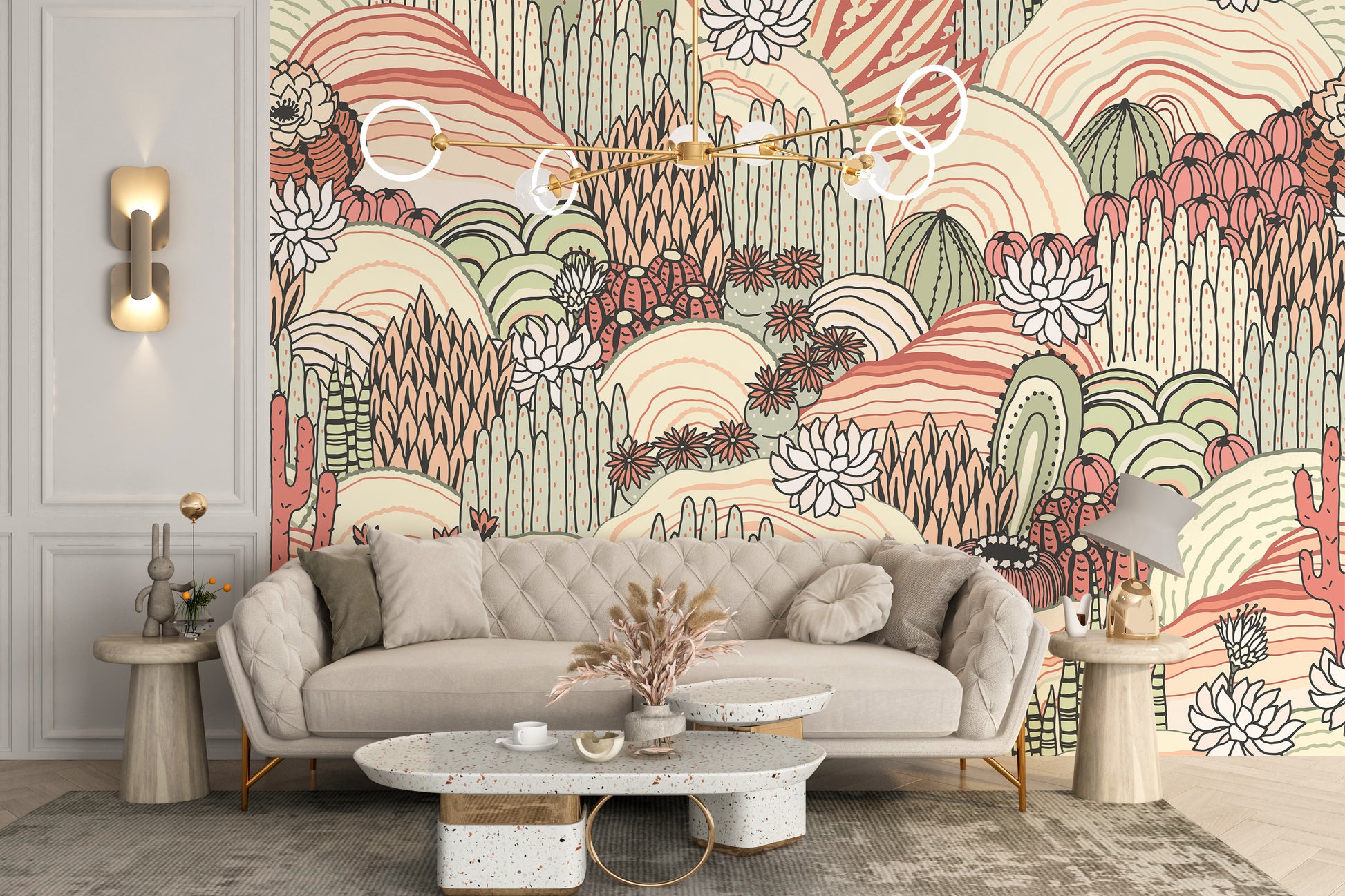 Tropical wallpaper with palm leaf mural



