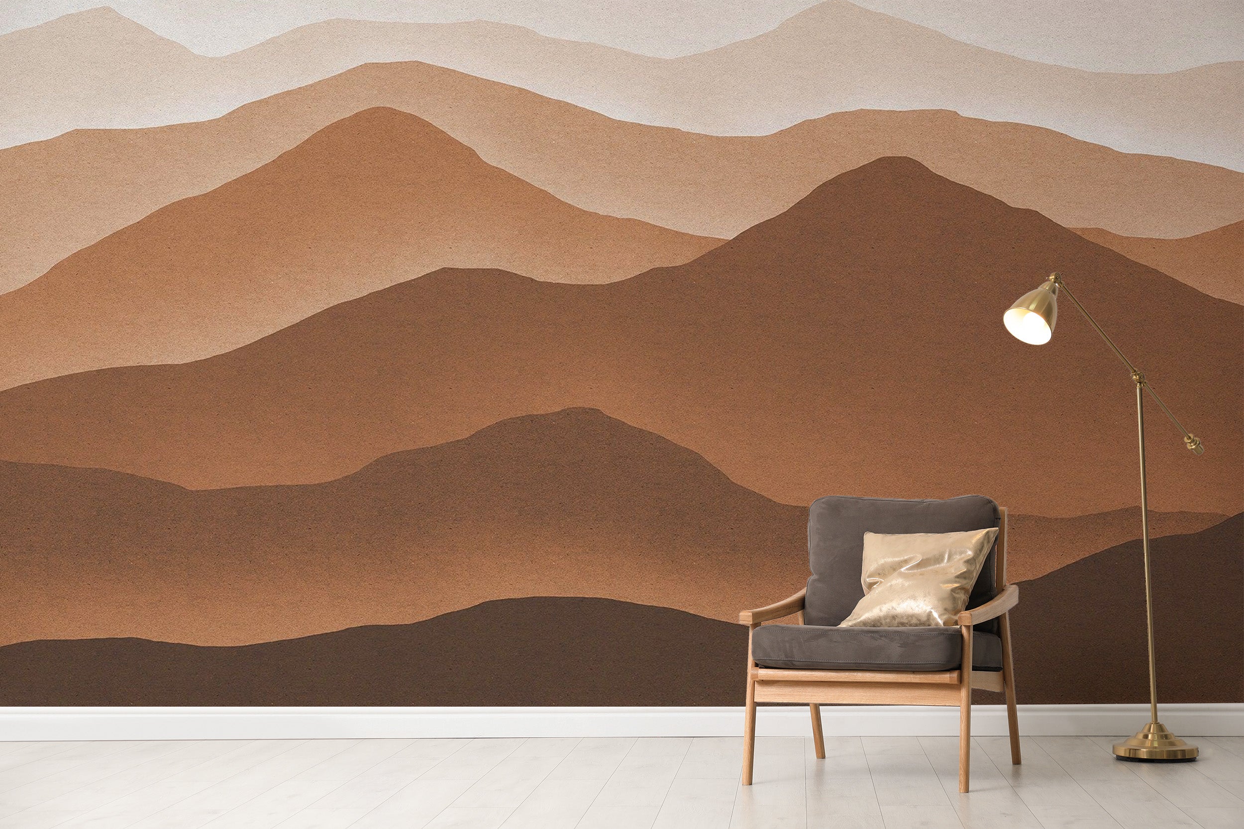 Scenic brown mountains wallpaper for tranquil interiors
