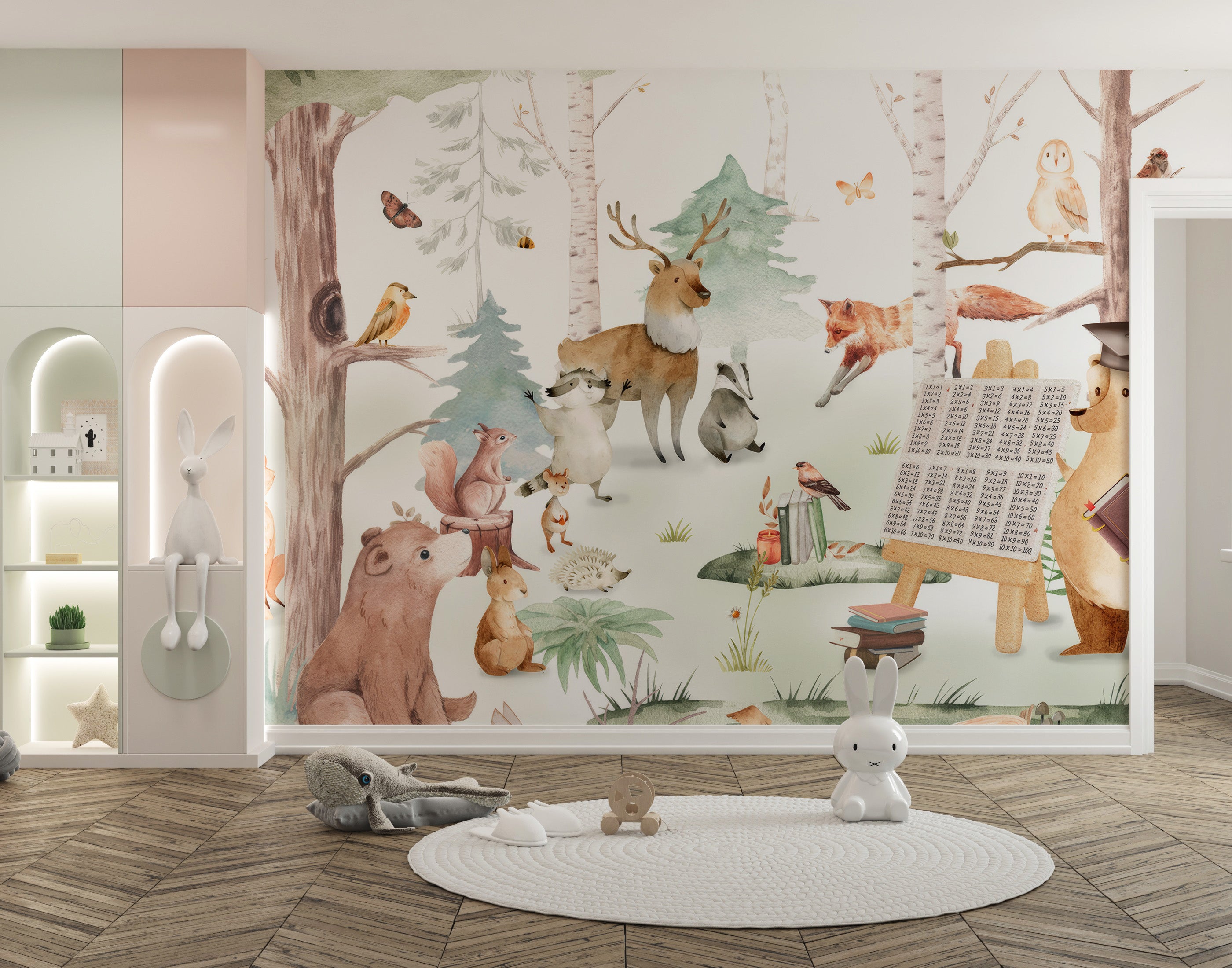 Room wallpaper featuring colorful cartoon animal designs