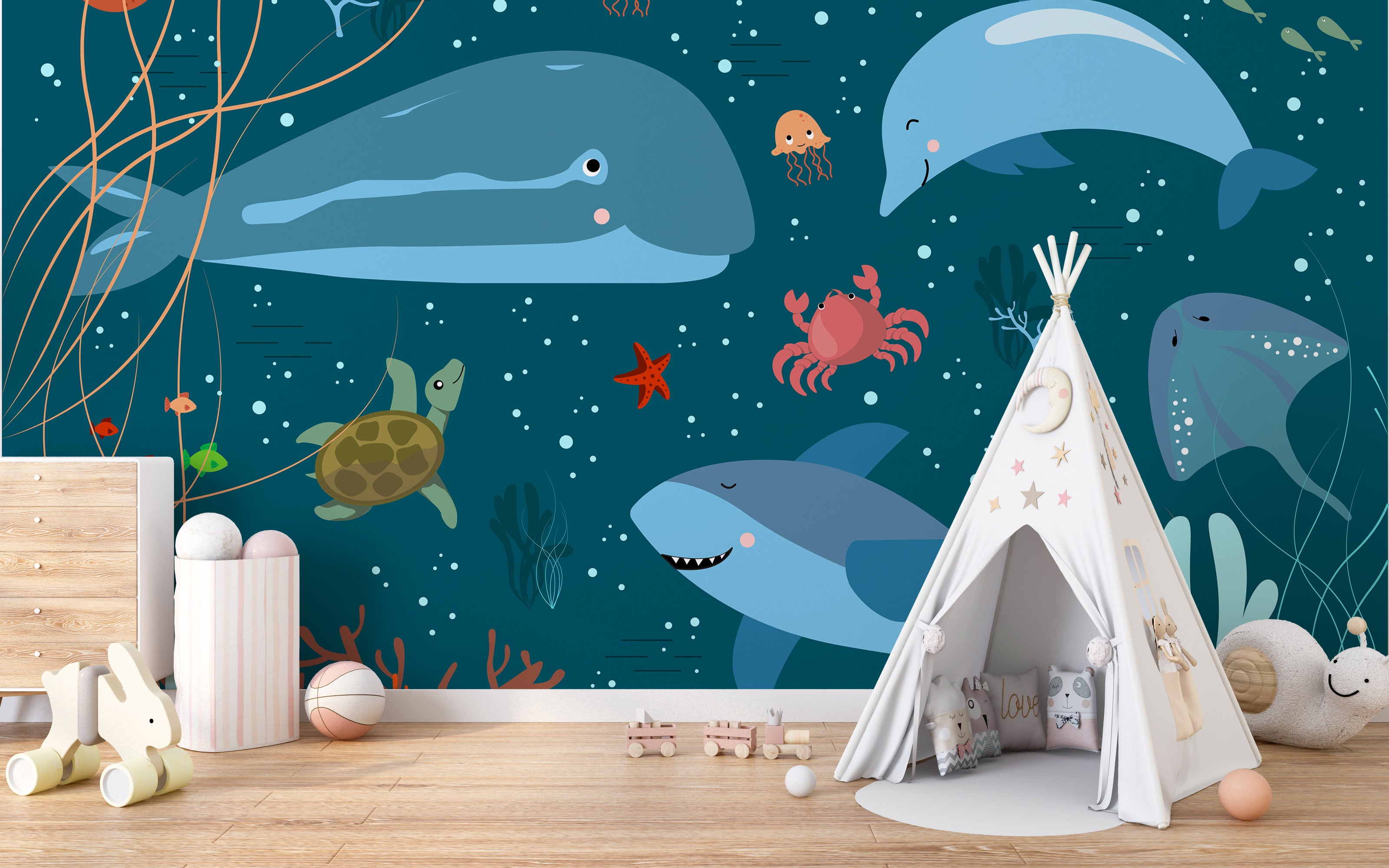 Aquatic life mural wallpaper for walls
