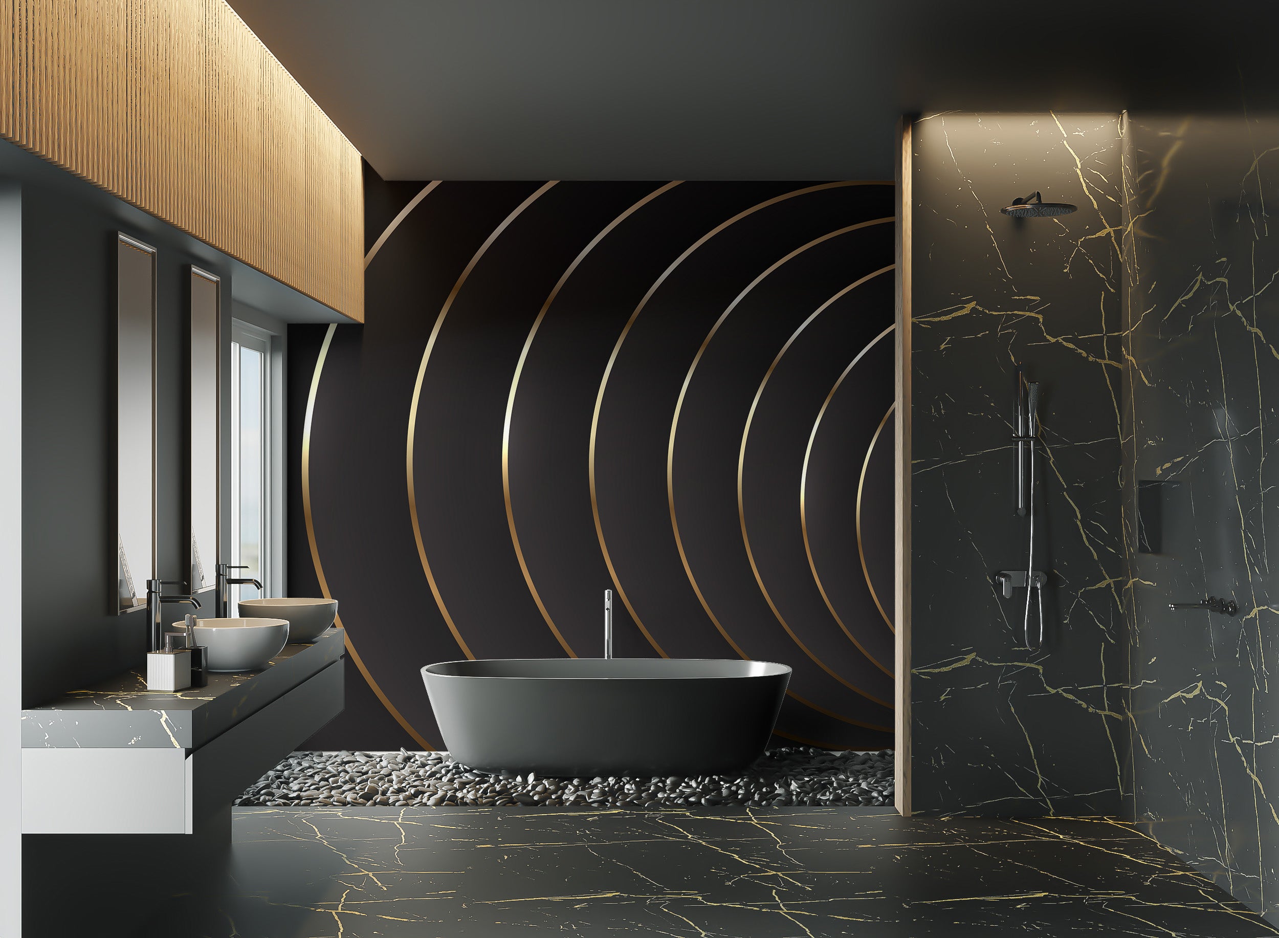 Luxury black and gold concentric circle wallpaper
