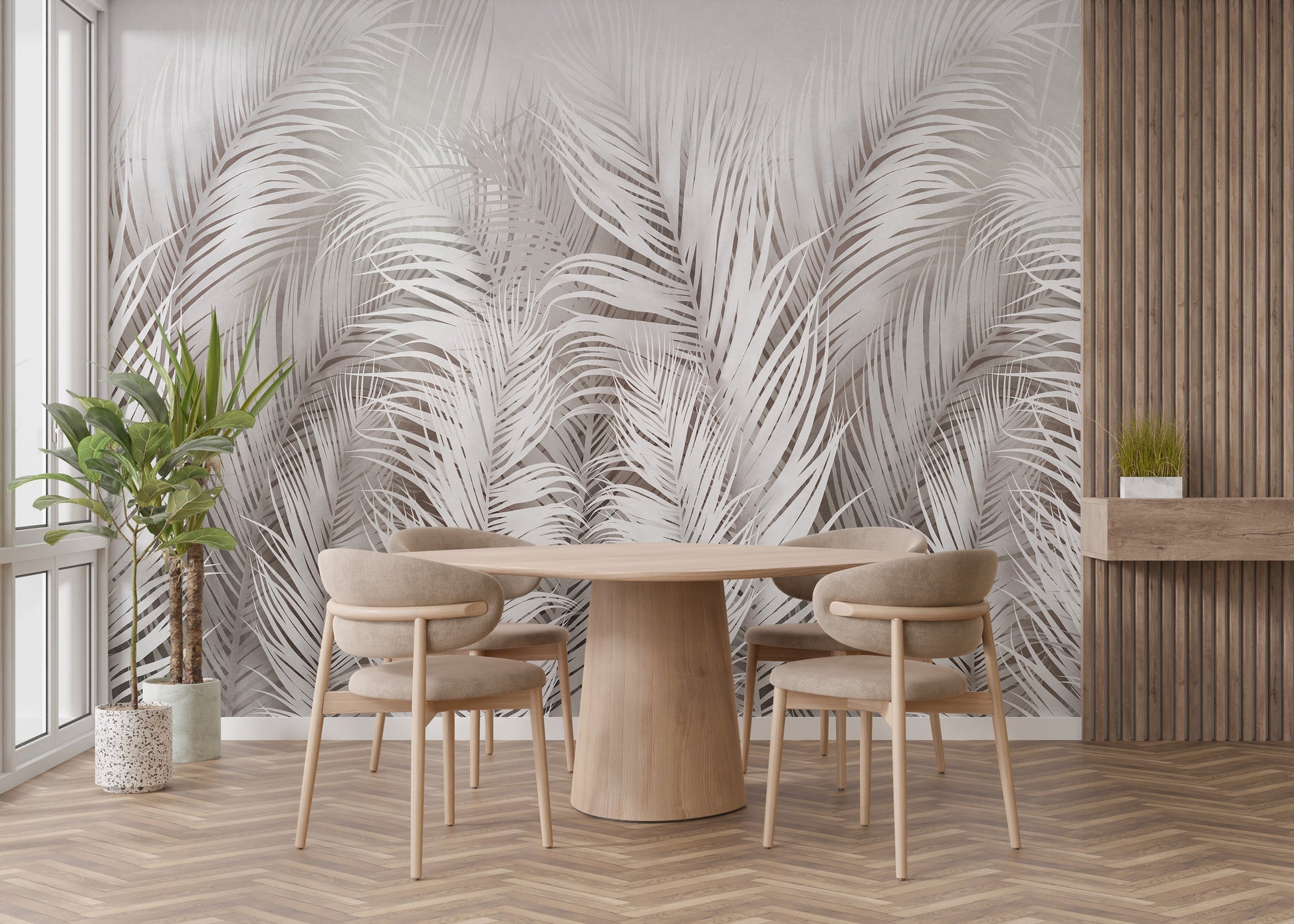 Botanical palm wall mural for tropical vibes.
