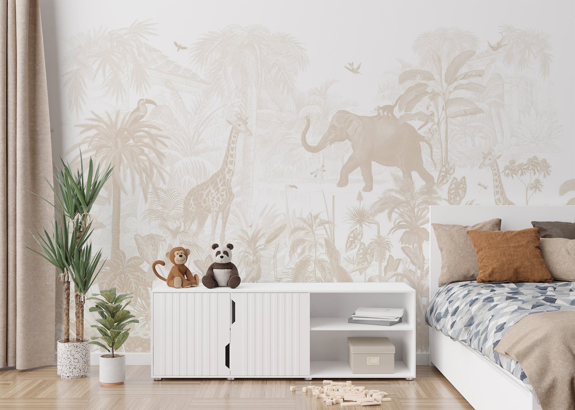 Scenic tropical jungle mural for playful and bold walls
