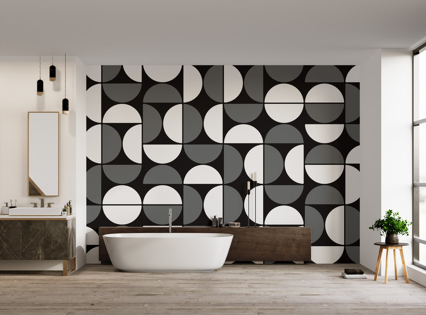 Contemporary black and white geometric wall covering
