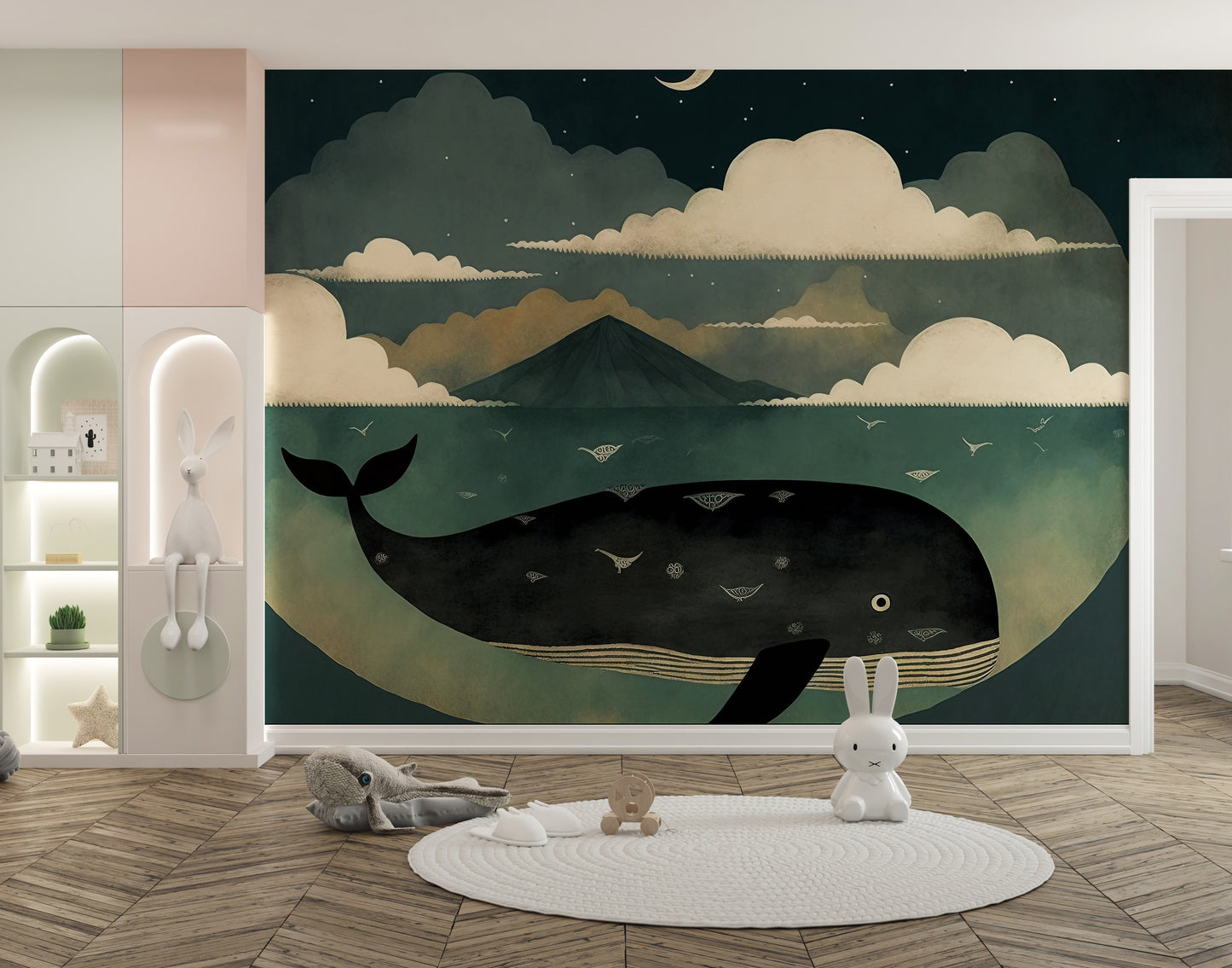 Whale Under Moon Wall Mural