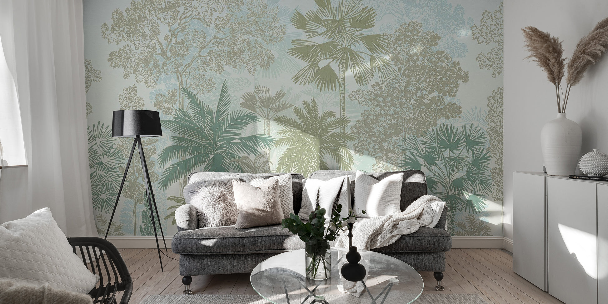 Gentle botanical jungle mural for peaceful room design
