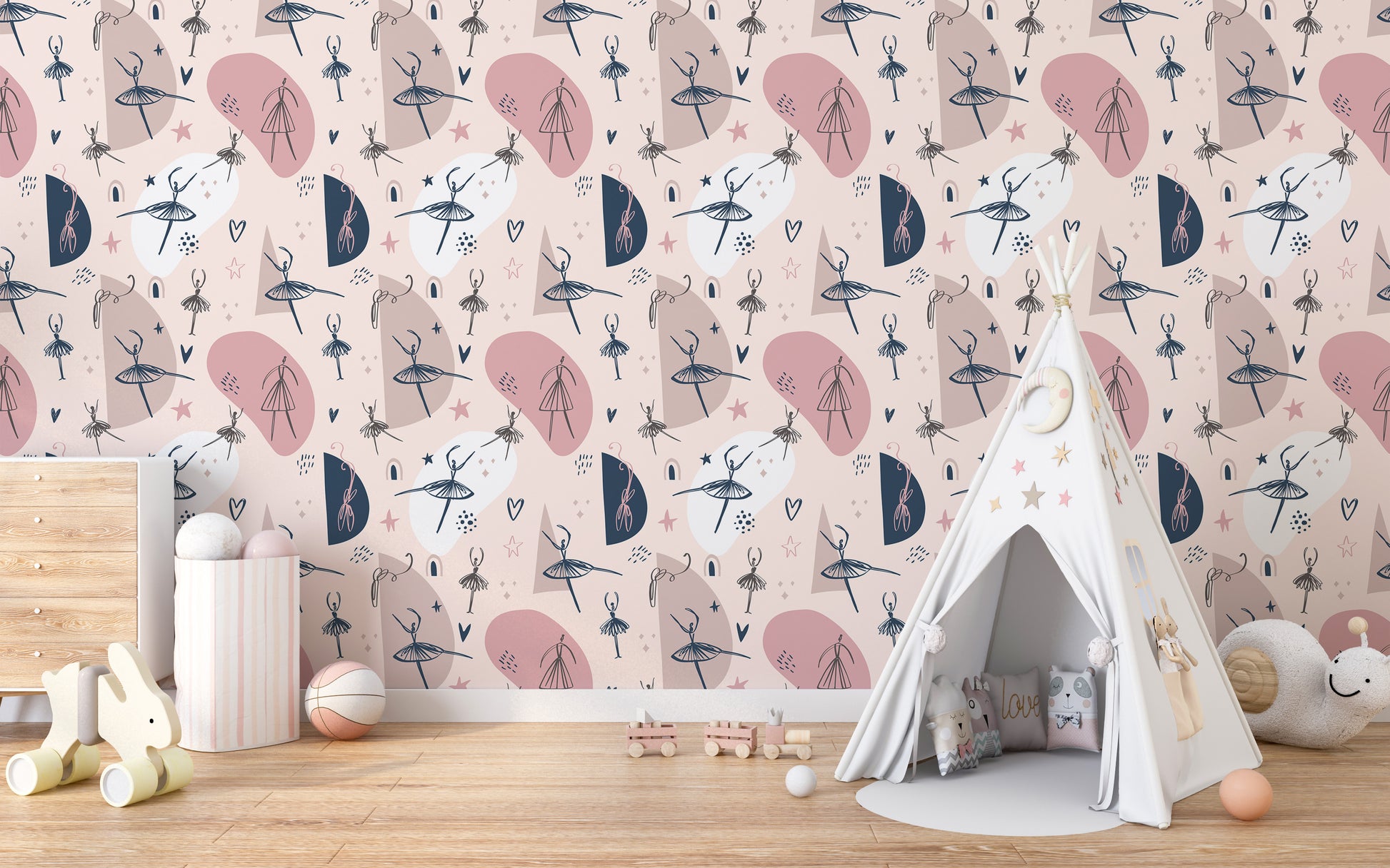 Elegant pattern wallpaper mural with dance motif
