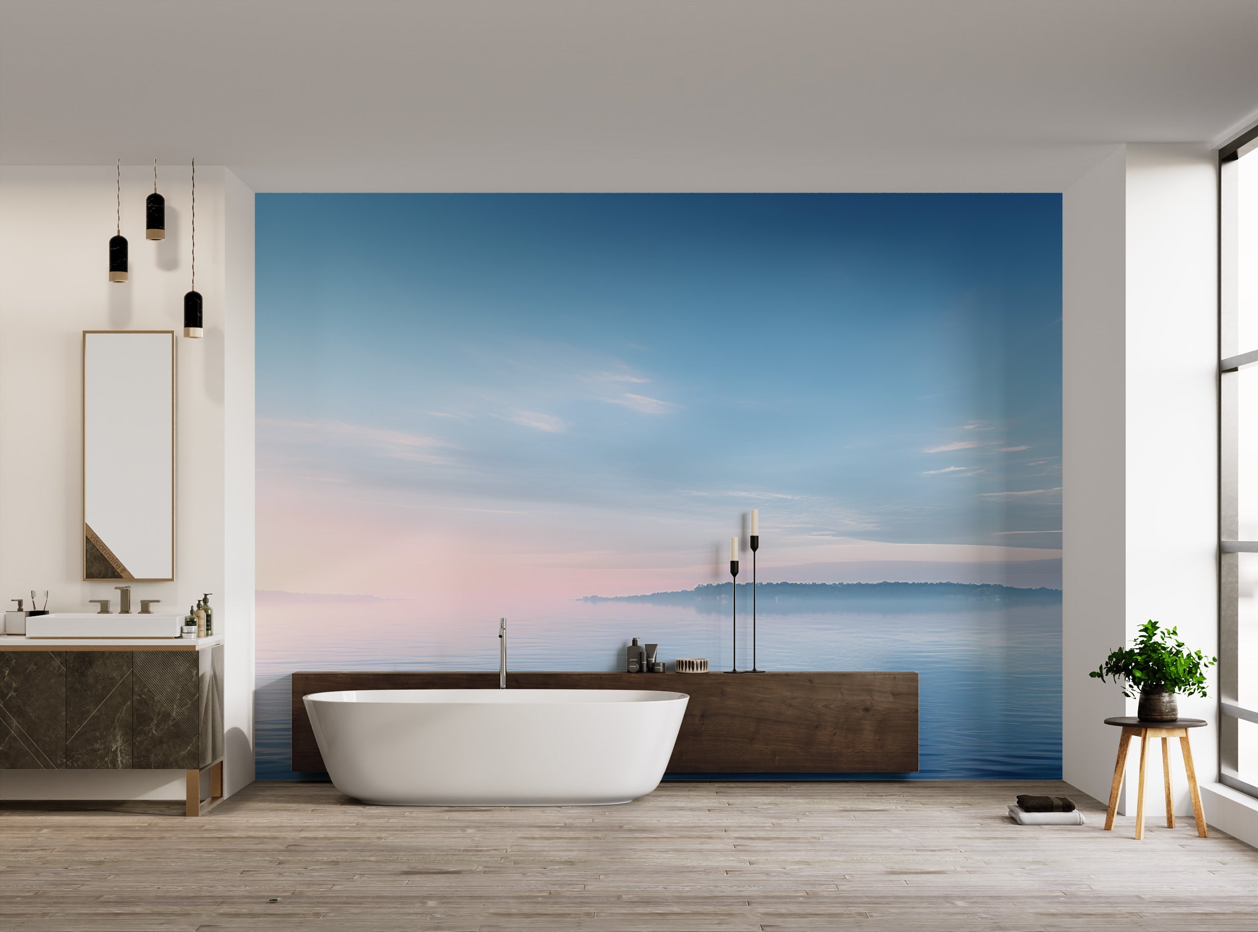 Peaceful marine scene with misty horizon wallpaper
