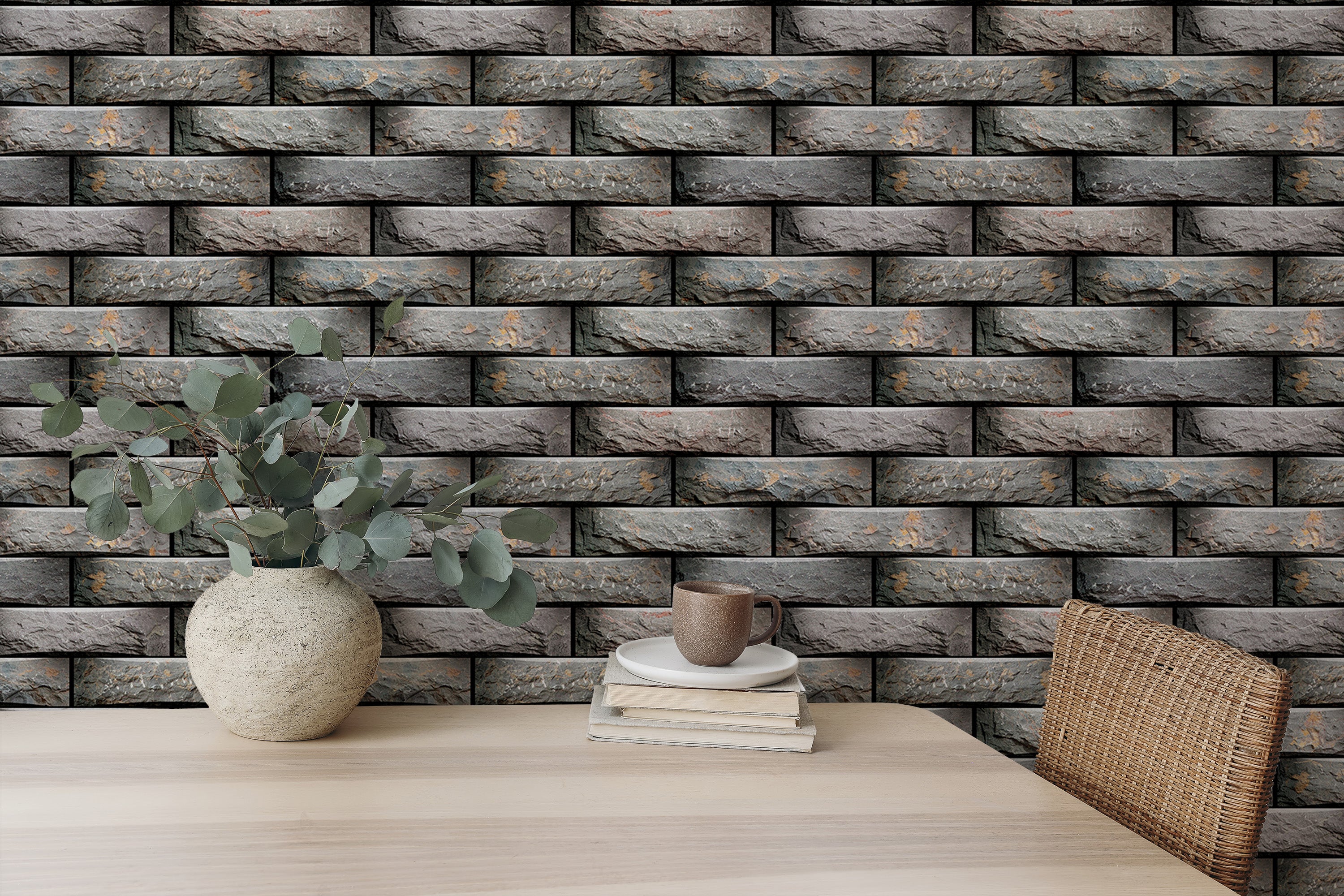 Elevation-inspired geometric wallpaper for interiors.