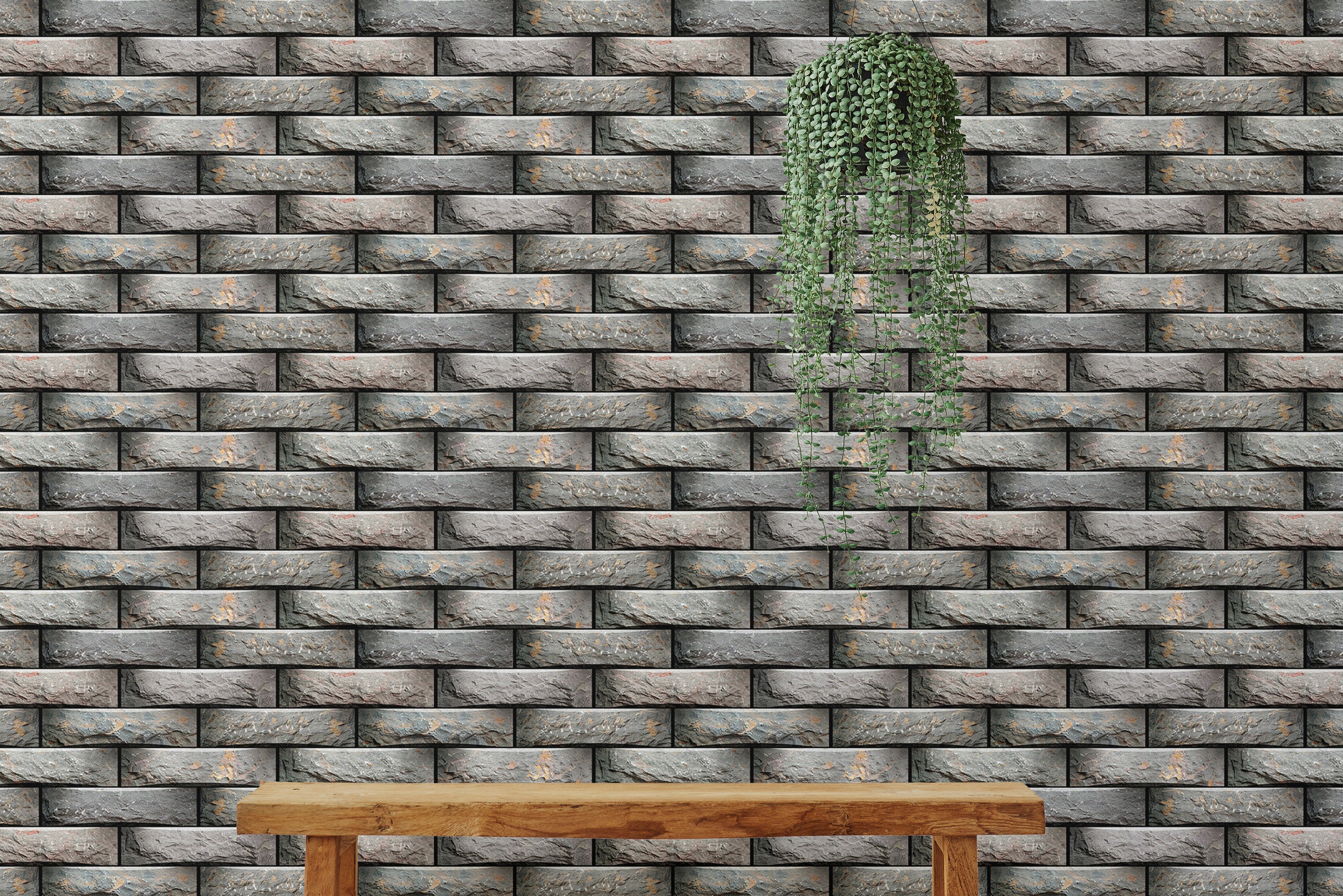 Decorative elevation tiles in geometric wallpaper design.