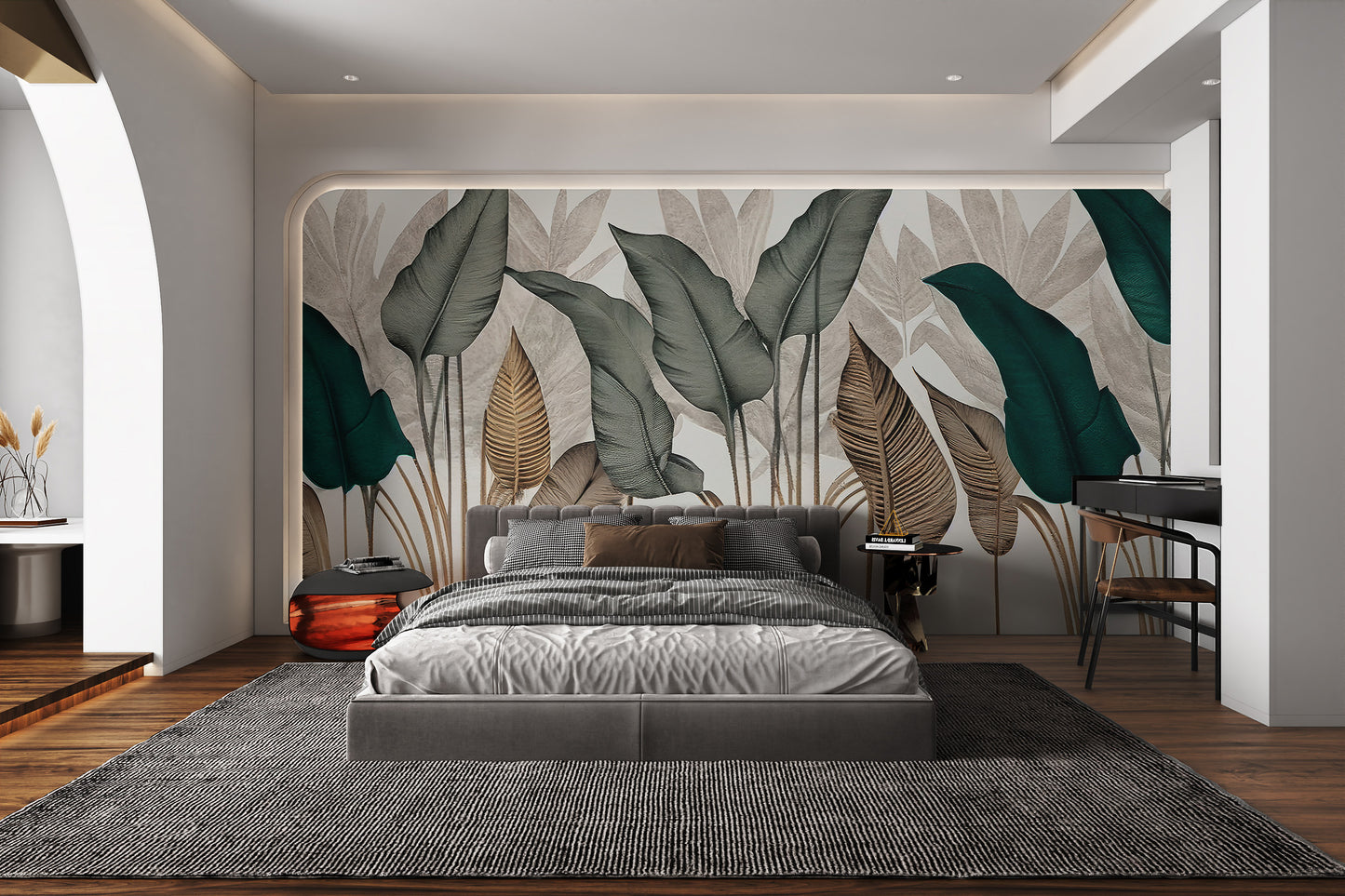 Contemporary leaf wallpaper with intricate details
