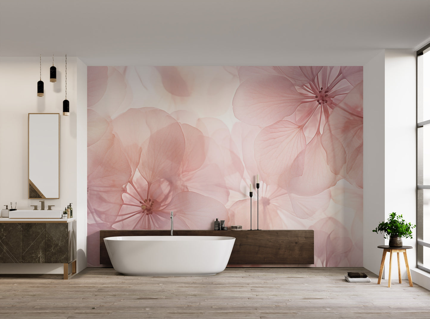 Light pink watercolor flower wallpaper design
