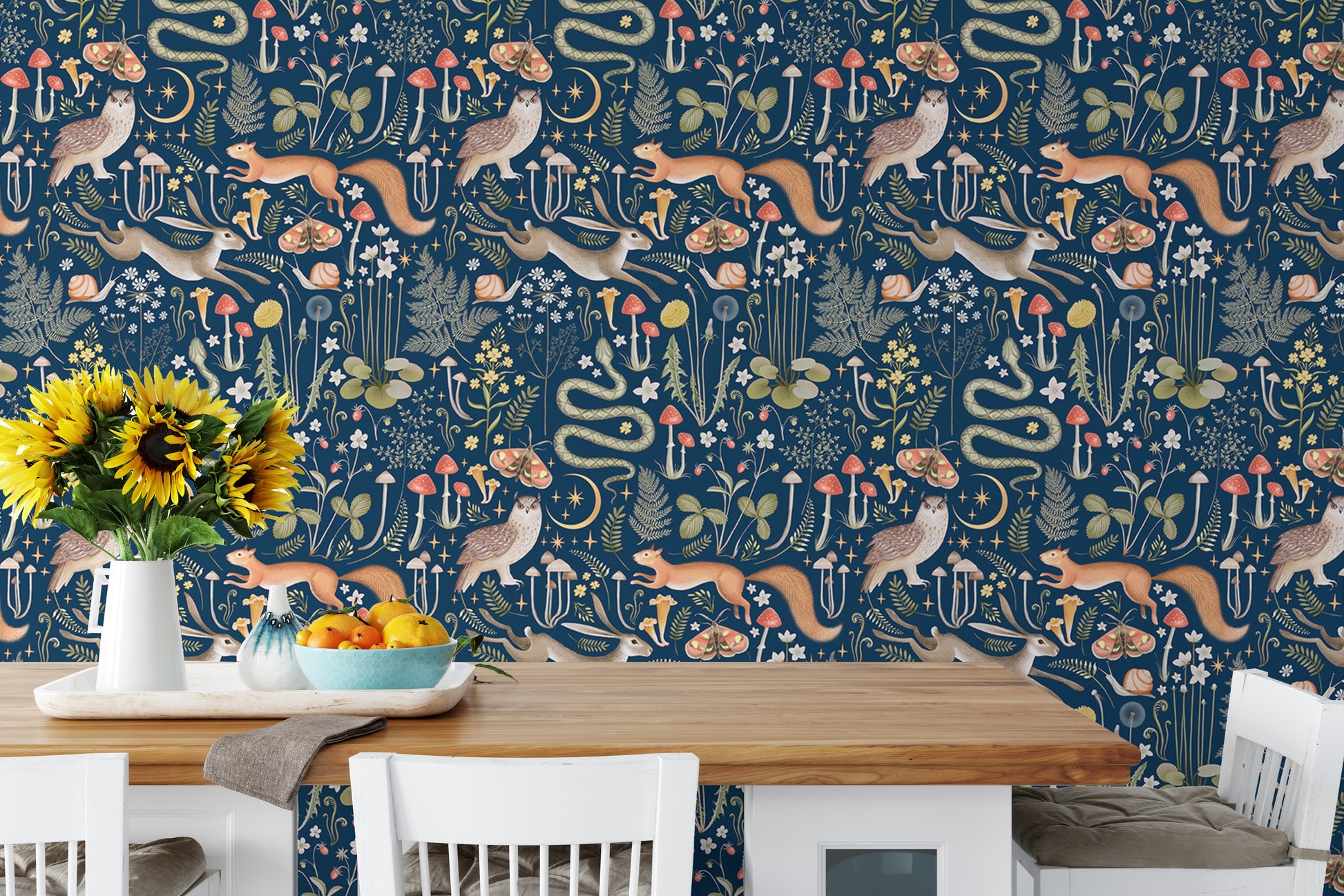 Mystical wallpaper featuring fairies on dark blue backdrop